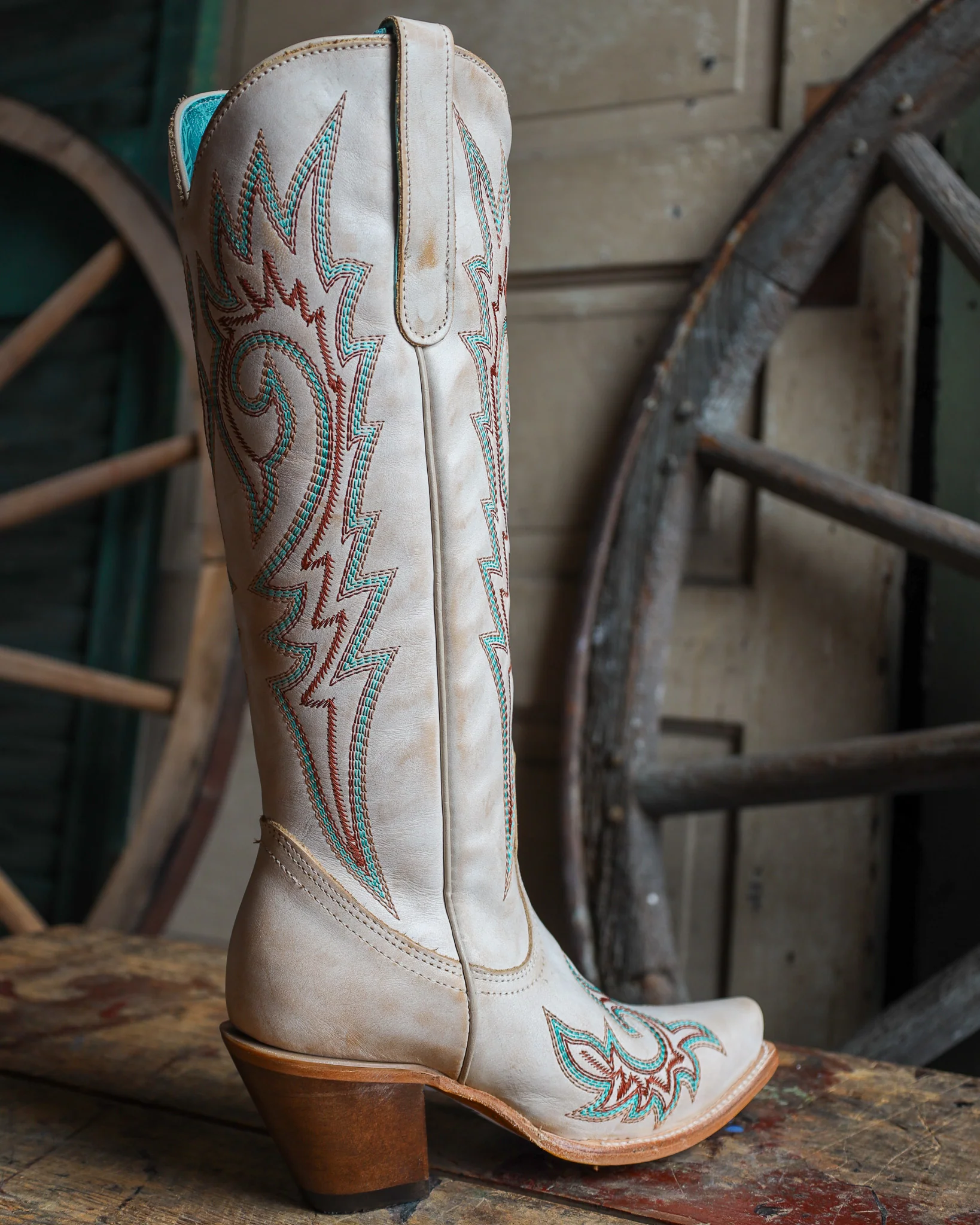 Corral Women's Blue And Red Embroidery Bone Snip Toe 15" Cowboy Boot - Image 6