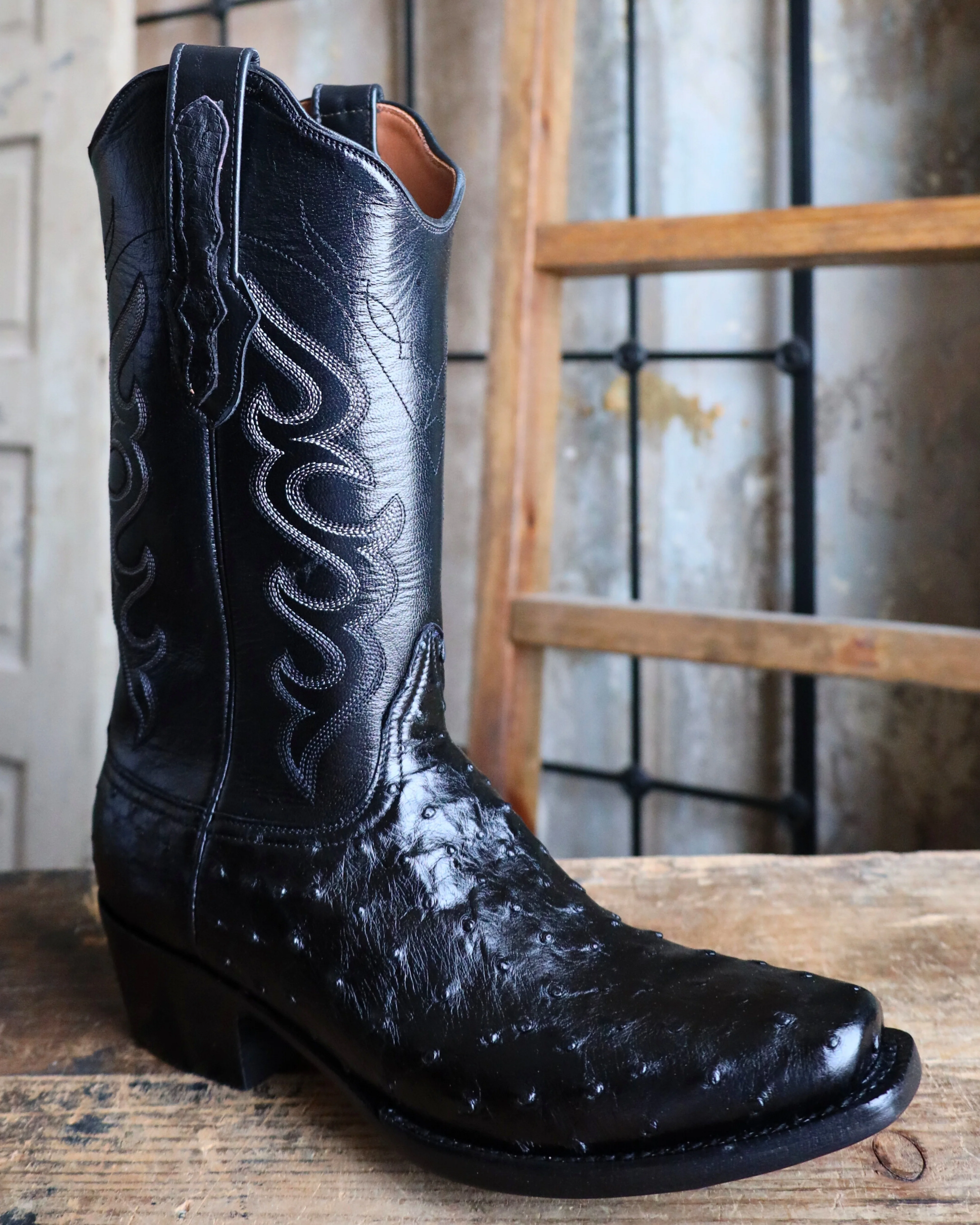 BLACK JACK FULL QUILL OSTRICH BLACK 12" BOOT - Image 2