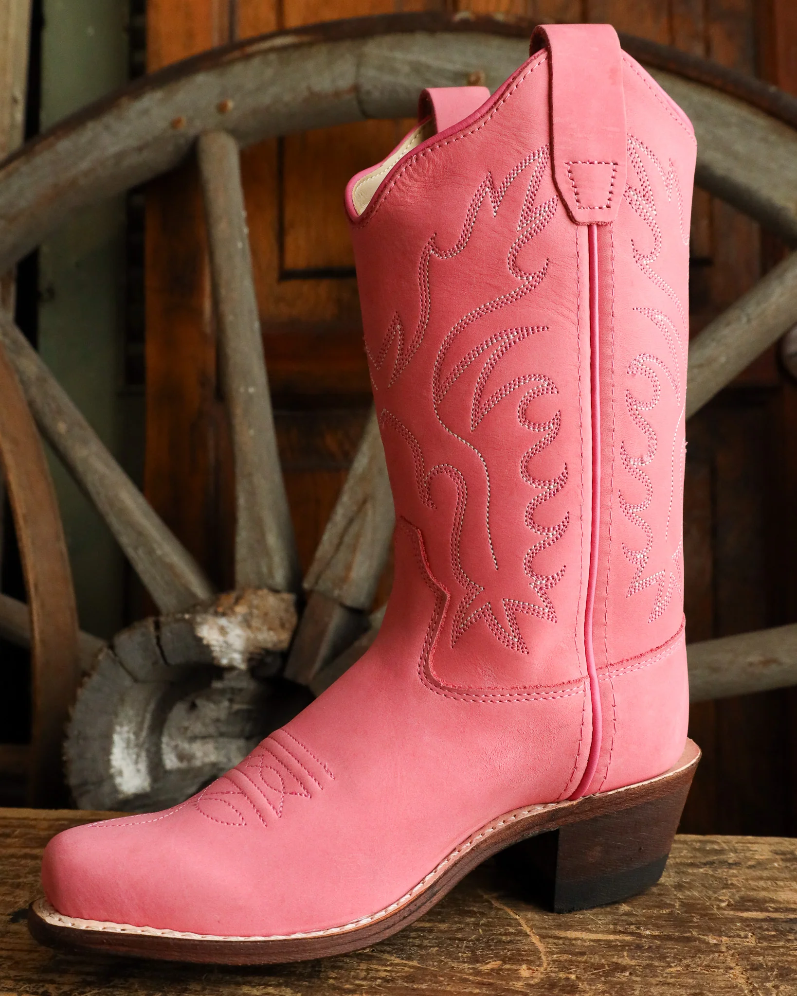 Old West Girls Leather Snip Toe Boot - Image 6
