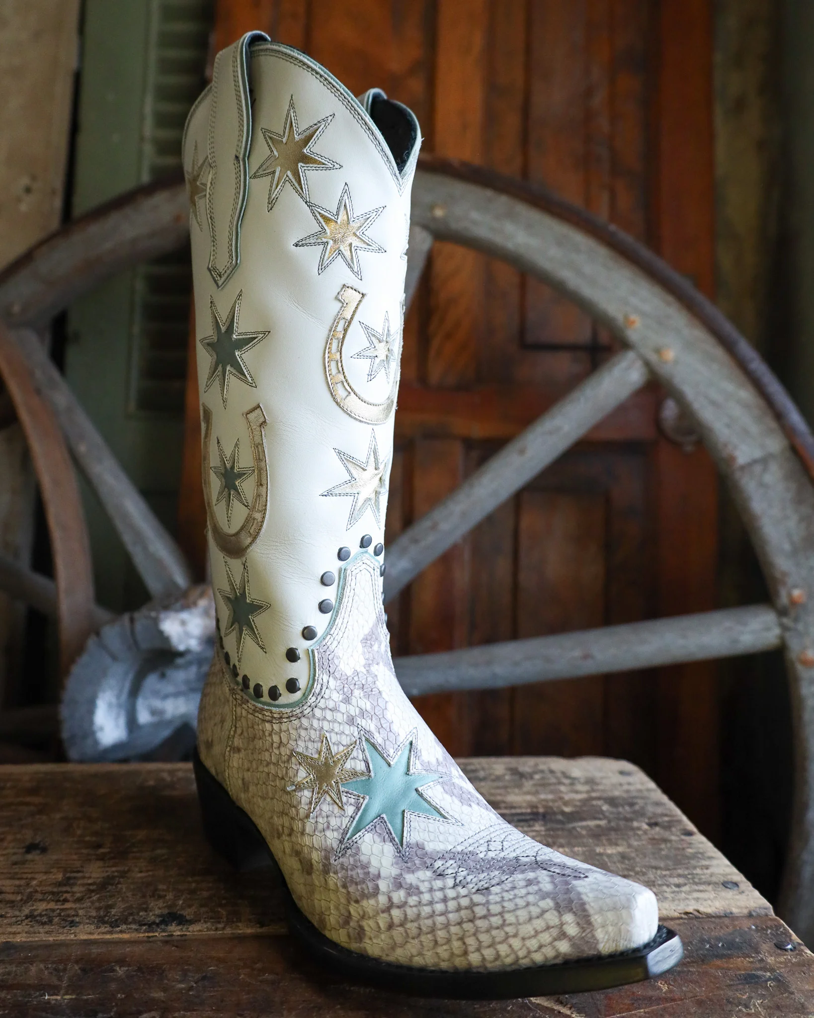 OLD GRINGO WOMEN'S LUCKY STAR 14" BOOT- CREAM AND BLUE - Image 2