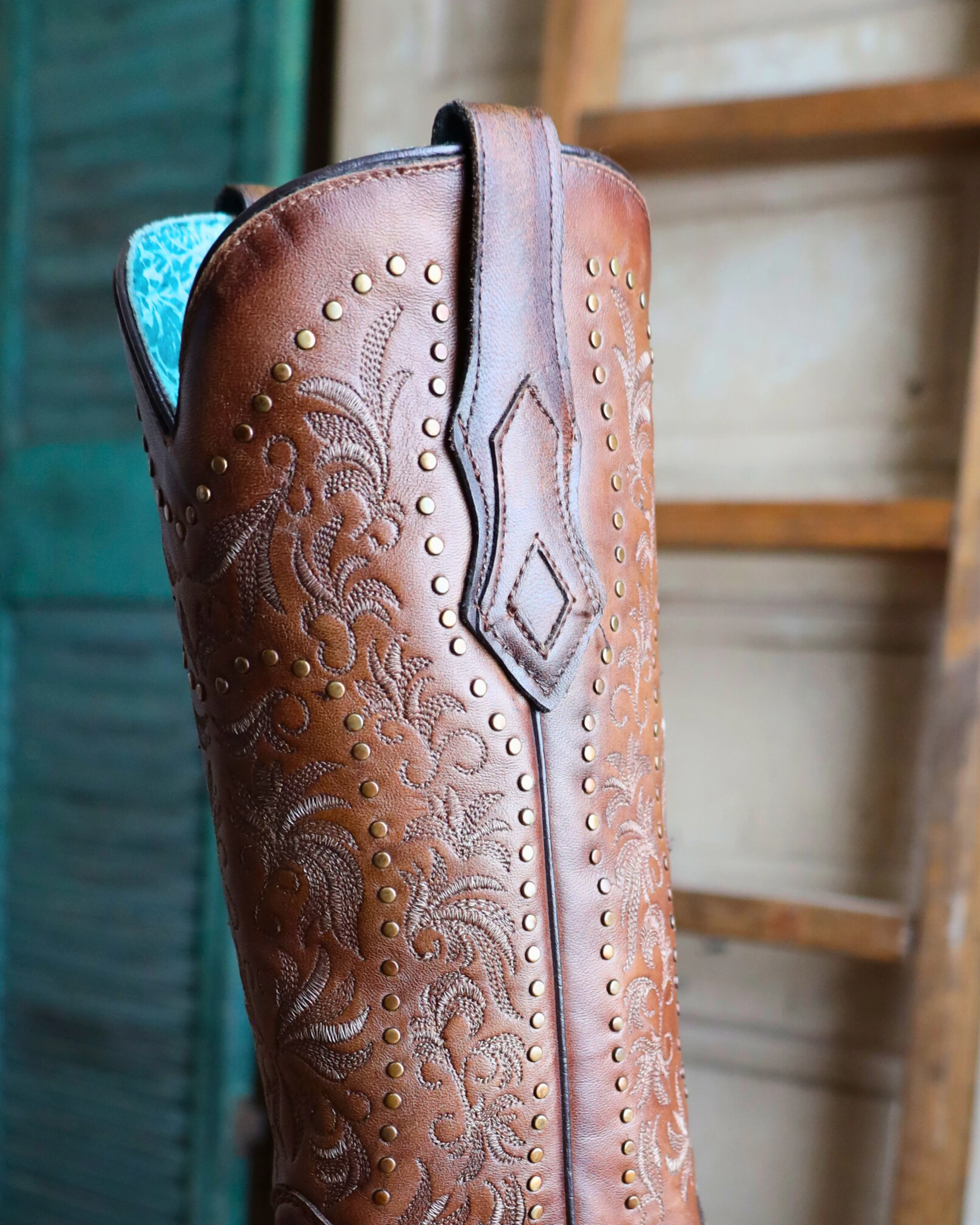 CORRAL WOMEN'S MAPLE SNIP TOE EMBROIDERED STUDS 13" BOOT - Image 8