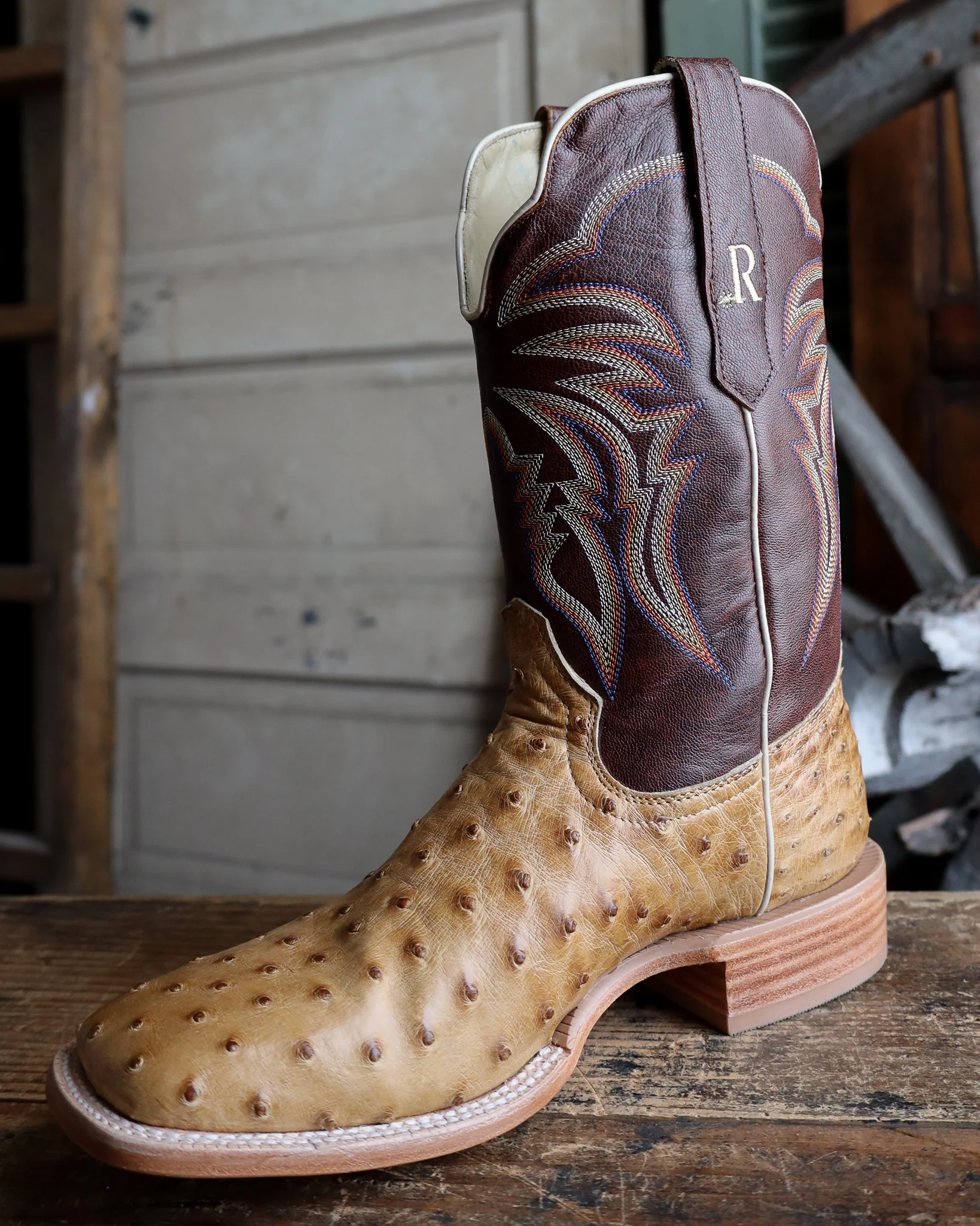 R. WATSON MEN'S ANTIQUE SADDLE FULL QUILL OSTRICH WESTERN 11" BOOTS - Image 5