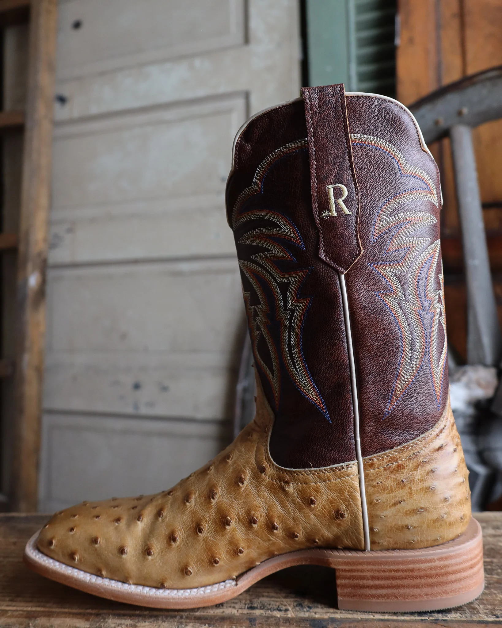R. WATSON MEN'S ANTIQUE SADDLE FULL QUILL OSTRICH WESTERN 11" BOOTS - Image 6
