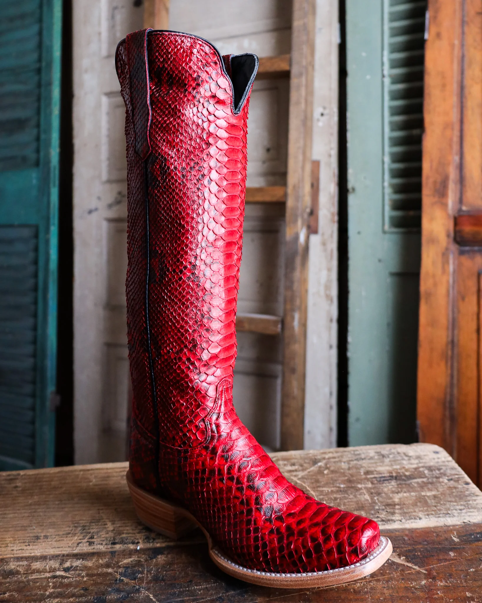 R. WATSON WOMEN'S 17″ RED AND BLACK PYTHON BOOT - Image 2