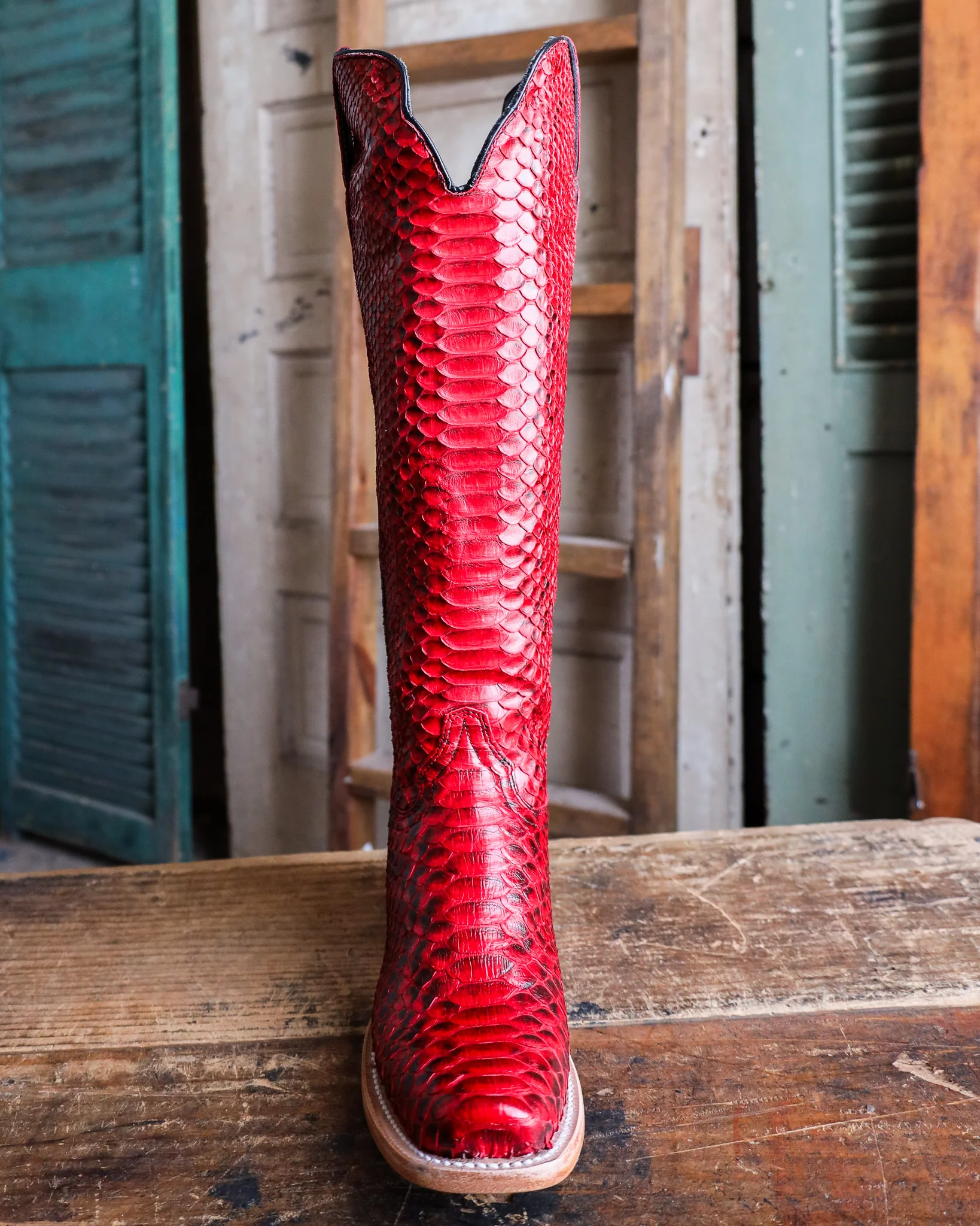 R. WATSON WOMEN'S 17″ RED AND BLACK PYTHON BOOT - Image 3