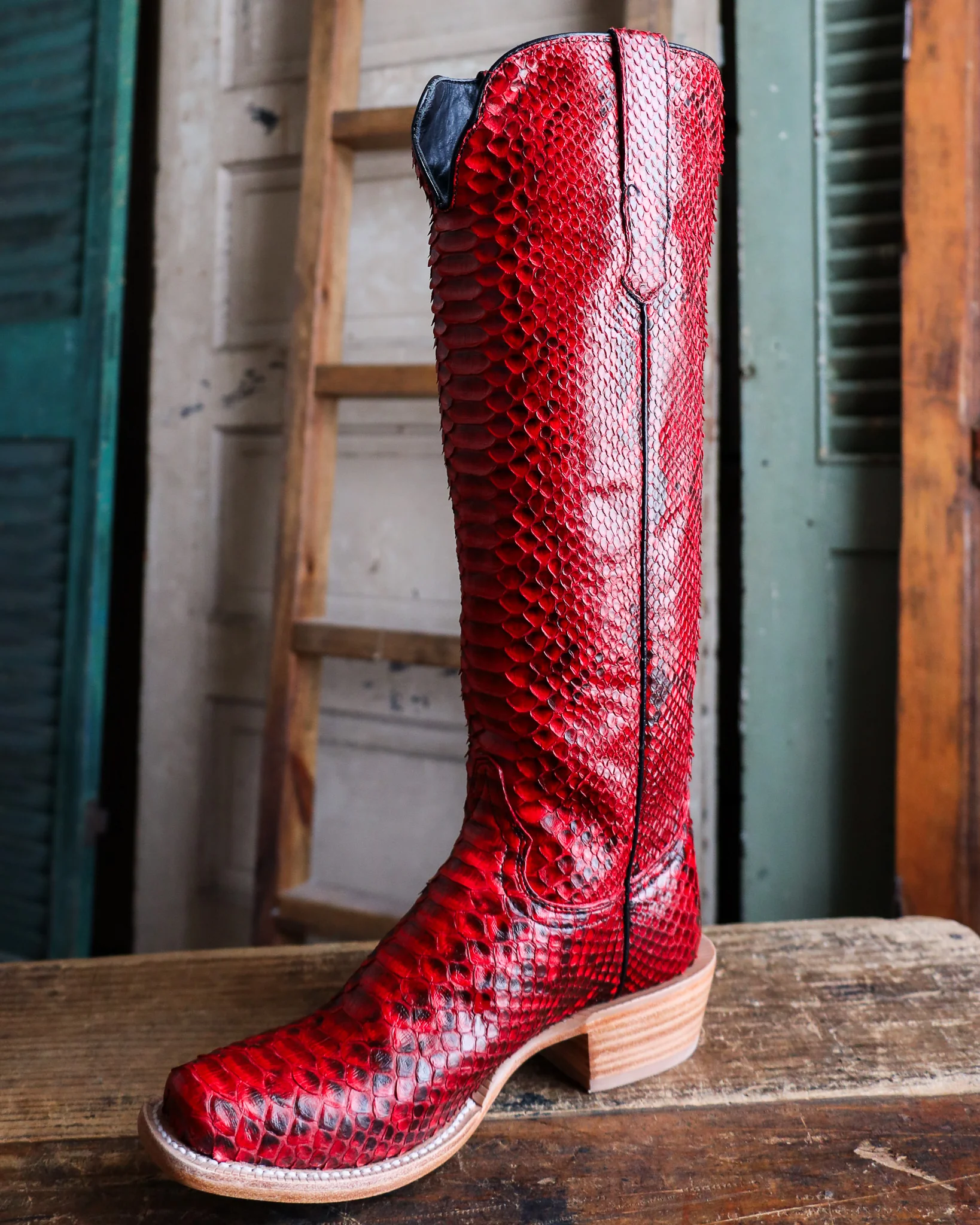 R. WATSON WOMEN'S 17″ RED AND BLACK PYTHON BOOT - Image 5