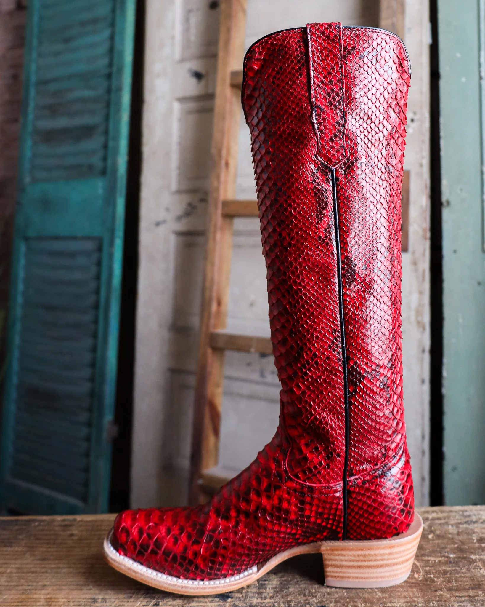 R. WATSON WOMEN'S 17″ RED AND BLACK PYTHON BOOT - Image 6