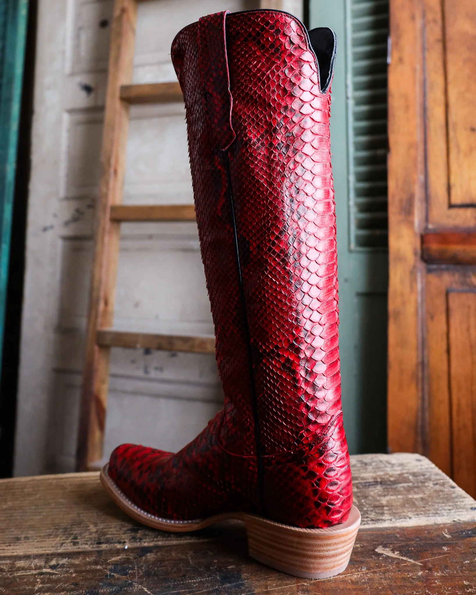 R. WATSON WOMEN'S 17″ RED AND BLACK PYTHON BOOT - Image 7
