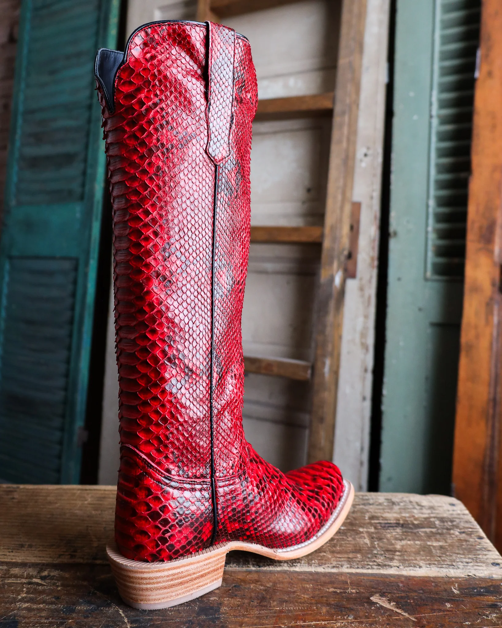 R. WATSON WOMEN'S 17″ RED AND BLACK PYTHON BOOT - Image 8