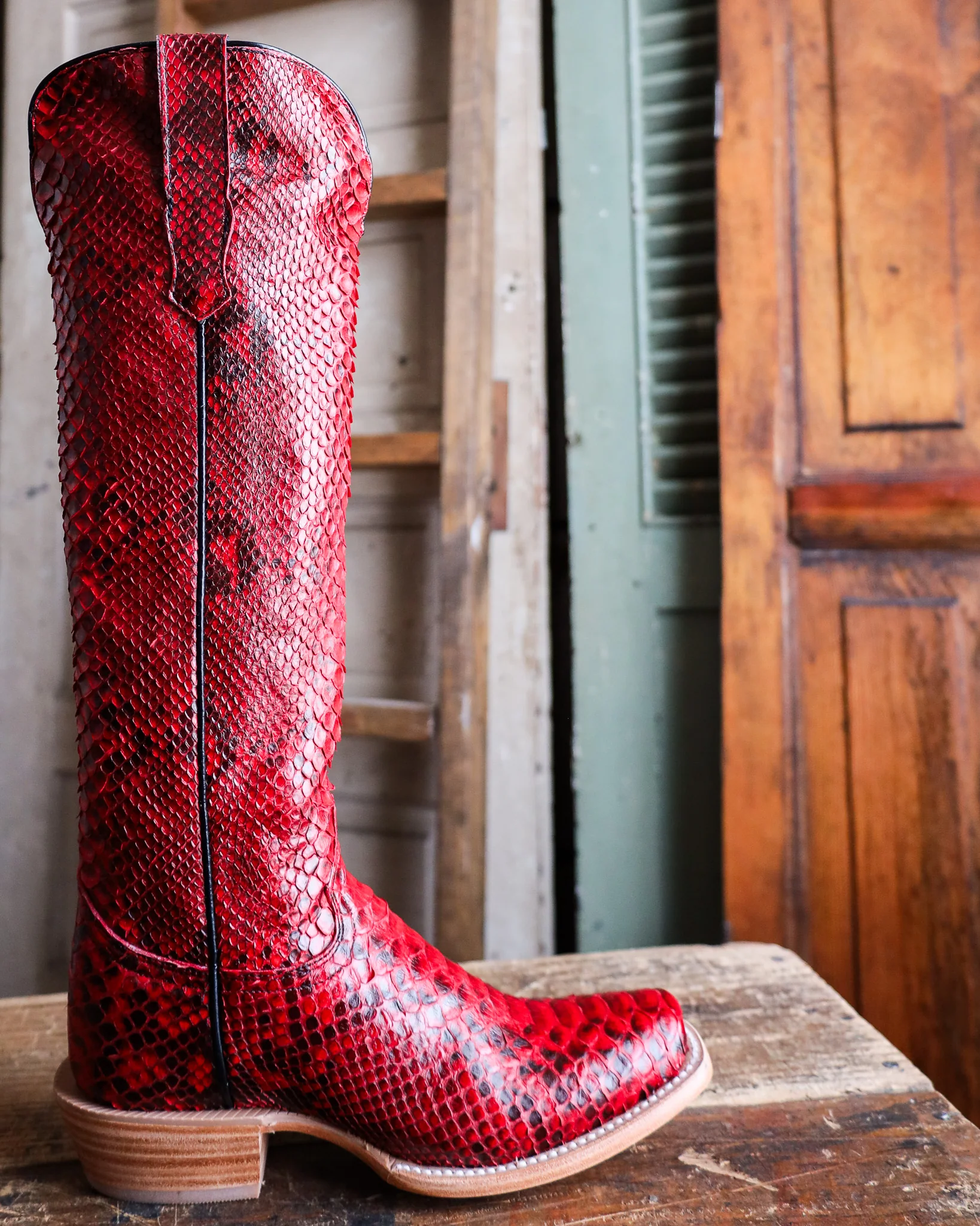 R. WATSON WOMEN'S 17″ RED AND BLACK PYTHON BOOT - Image 9
