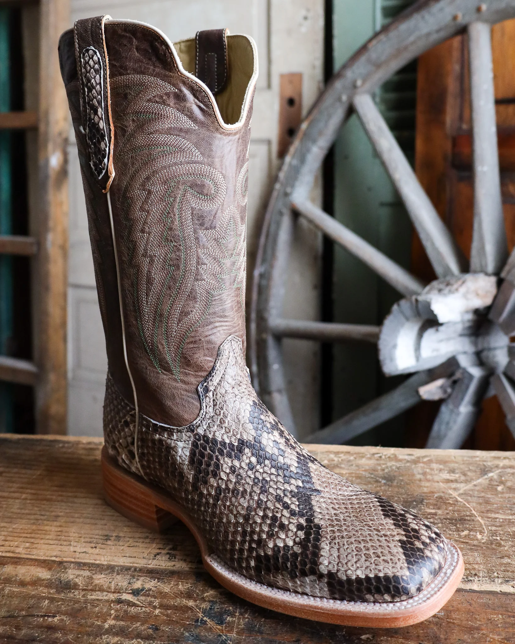 R. WATSON MEN'S RUSTIC PYTHON BELLY VINTAGE 13" BOOT - Image 2