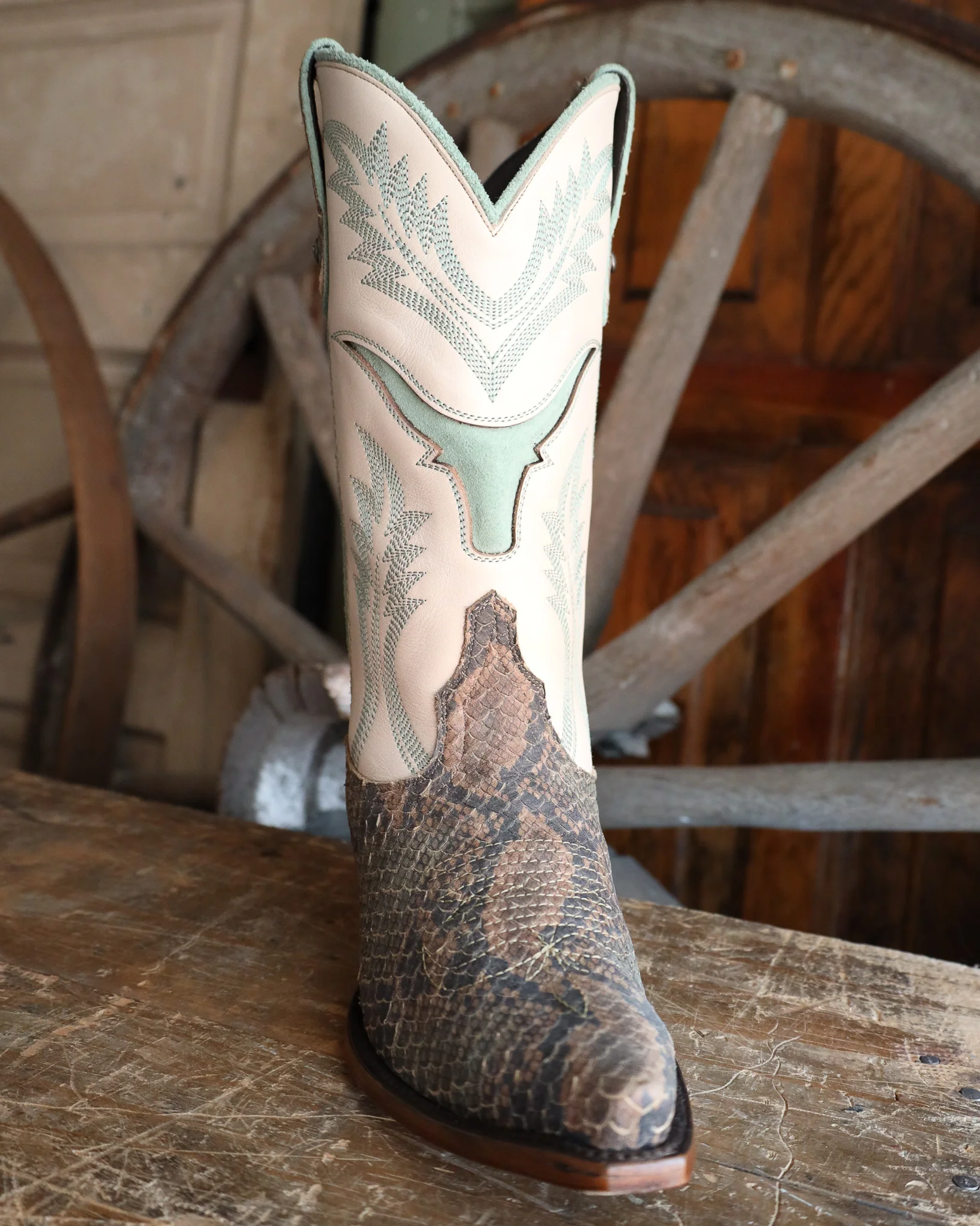 Maverick Exclusive Liberty Black 15th Birthday Steer Inlay Snake Print Boot - Image 3
