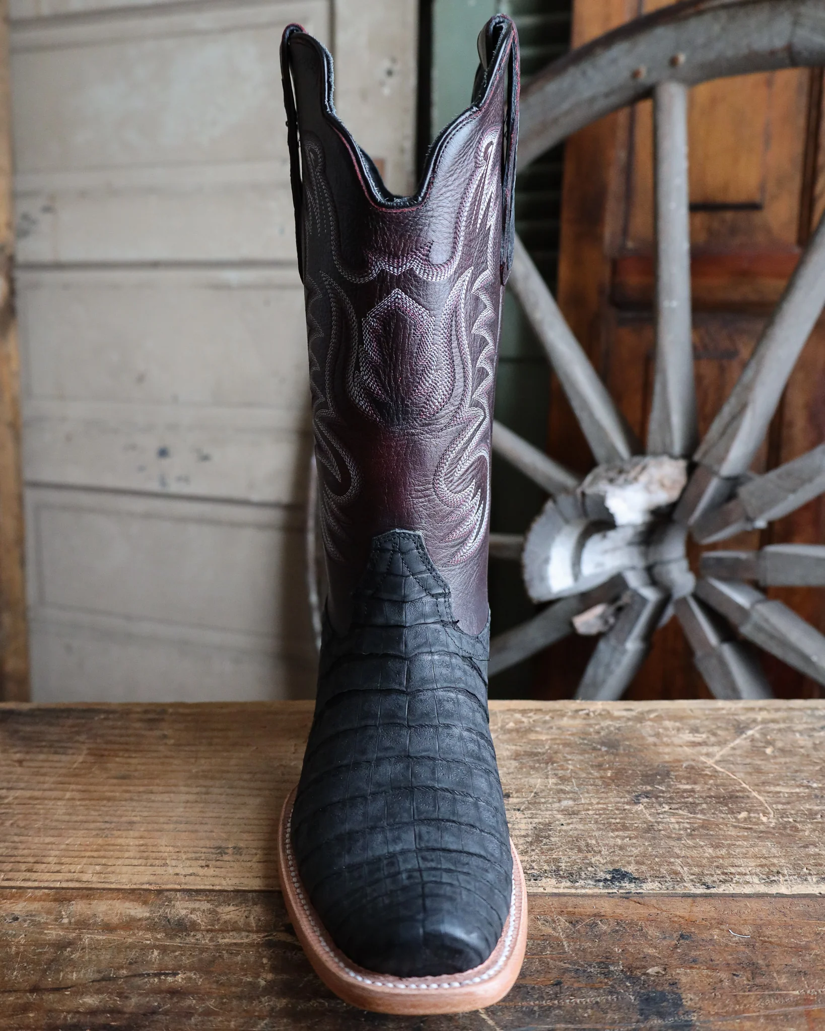 R. Watson Men's Nubuck Black Caiman Belly Cutter Toe 13" Boot - Image 3