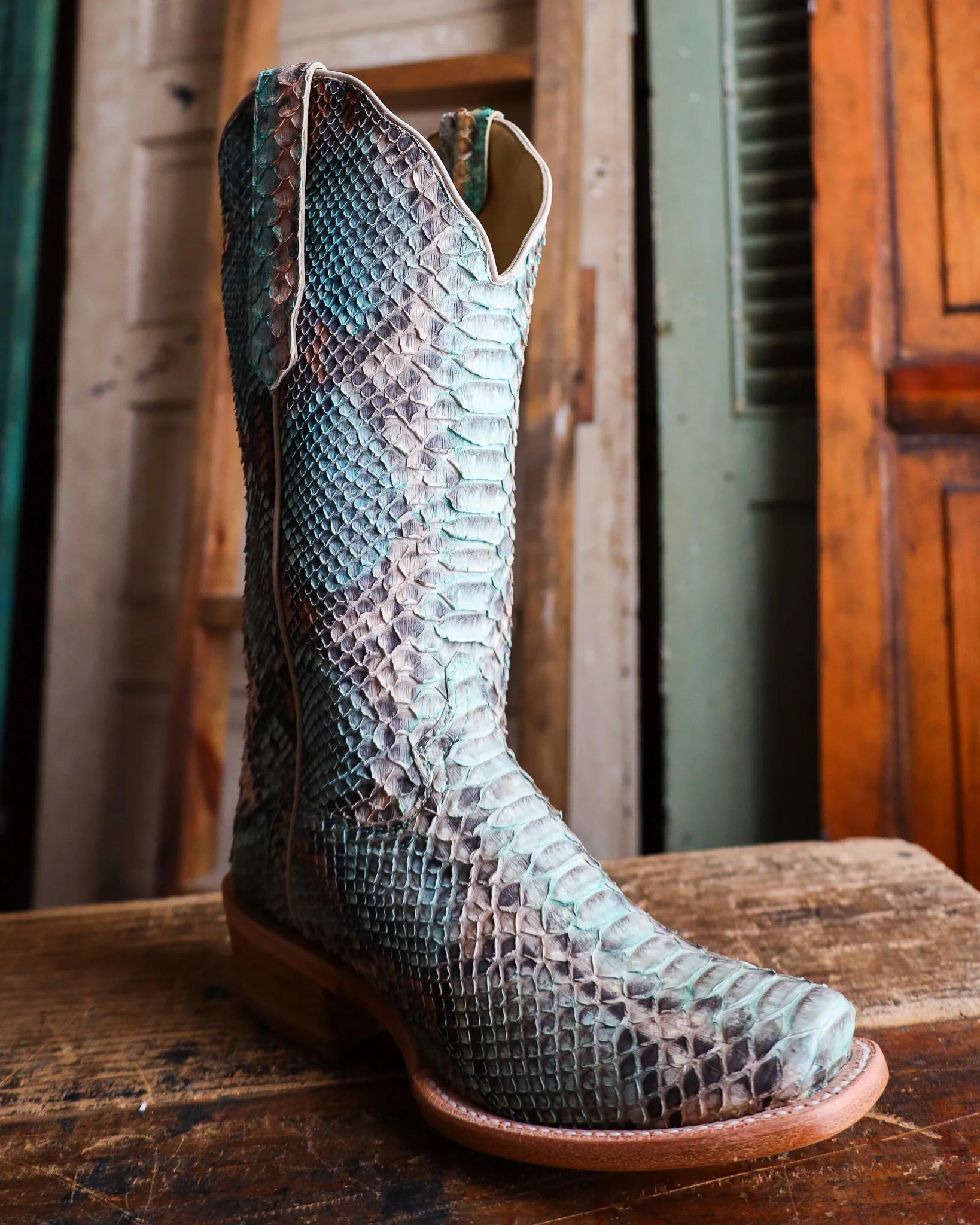 R. WATSON WOMEN'S TEAL AND COPPER PYTHON 14" BOOT - Image 2