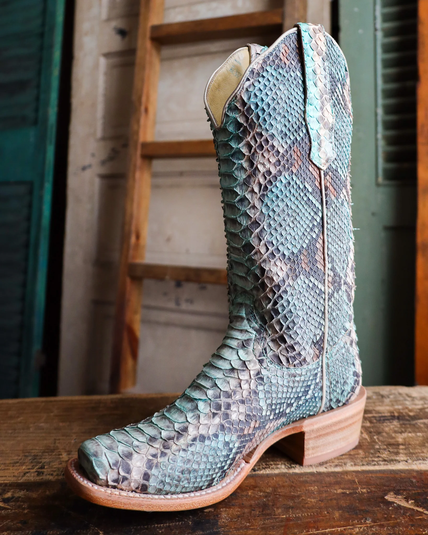 R. WATSON WOMEN'S TEAL AND COPPER PYTHON 14" BOOT - Image 5