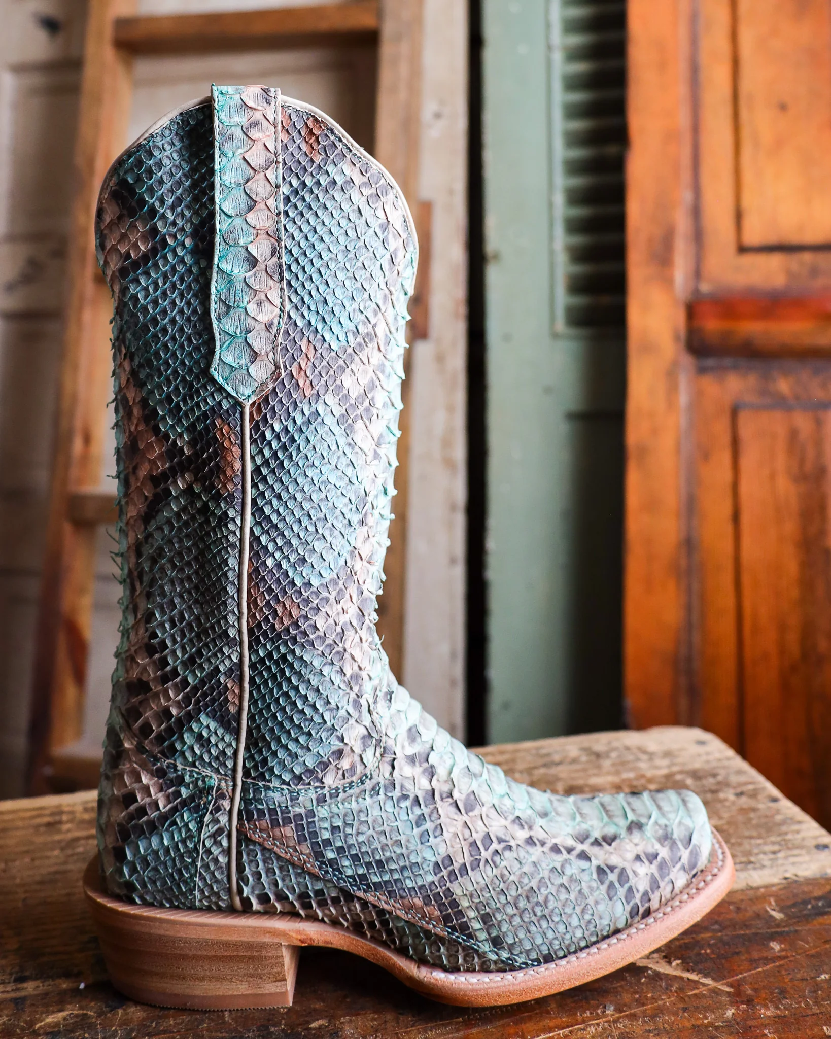R. WATSON WOMEN'S TEAL AND COPPER PYTHON 14" BOOT - Image 8