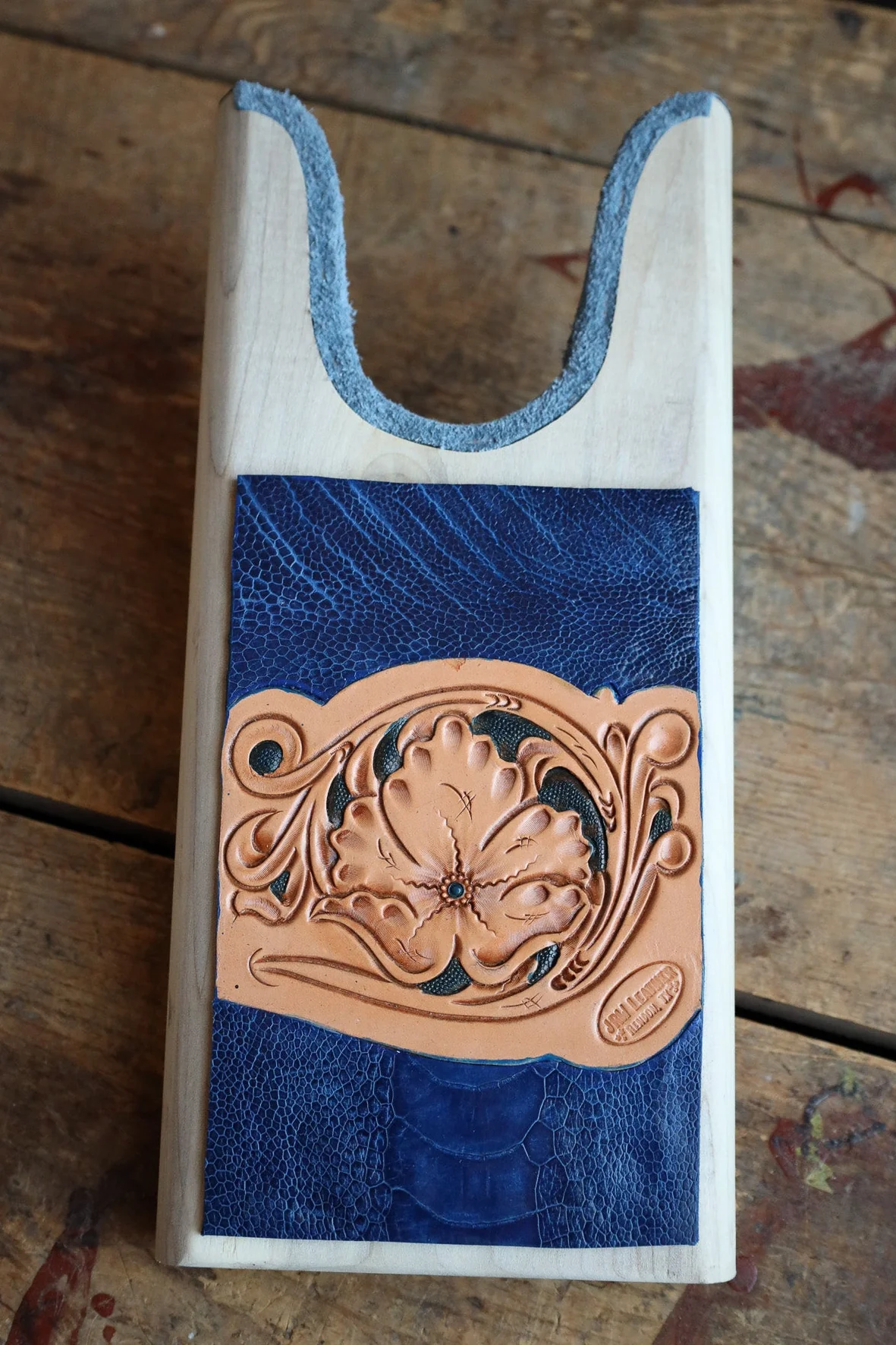 JRW Leather Ostrich Leg With Tooled Boot Jack