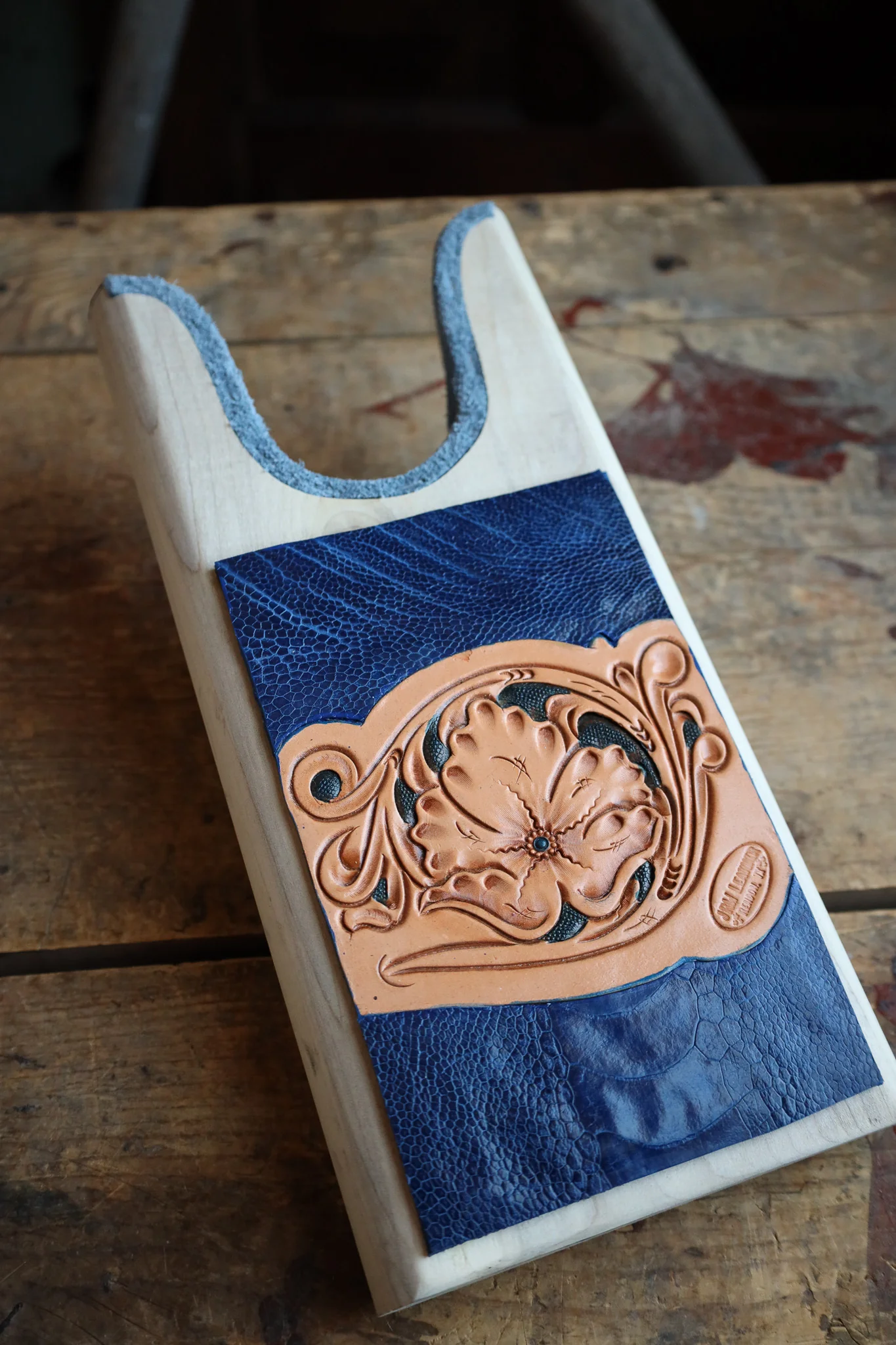 JRW Leather Ostrich Leg With Tooled Boot Jack - Image 2
