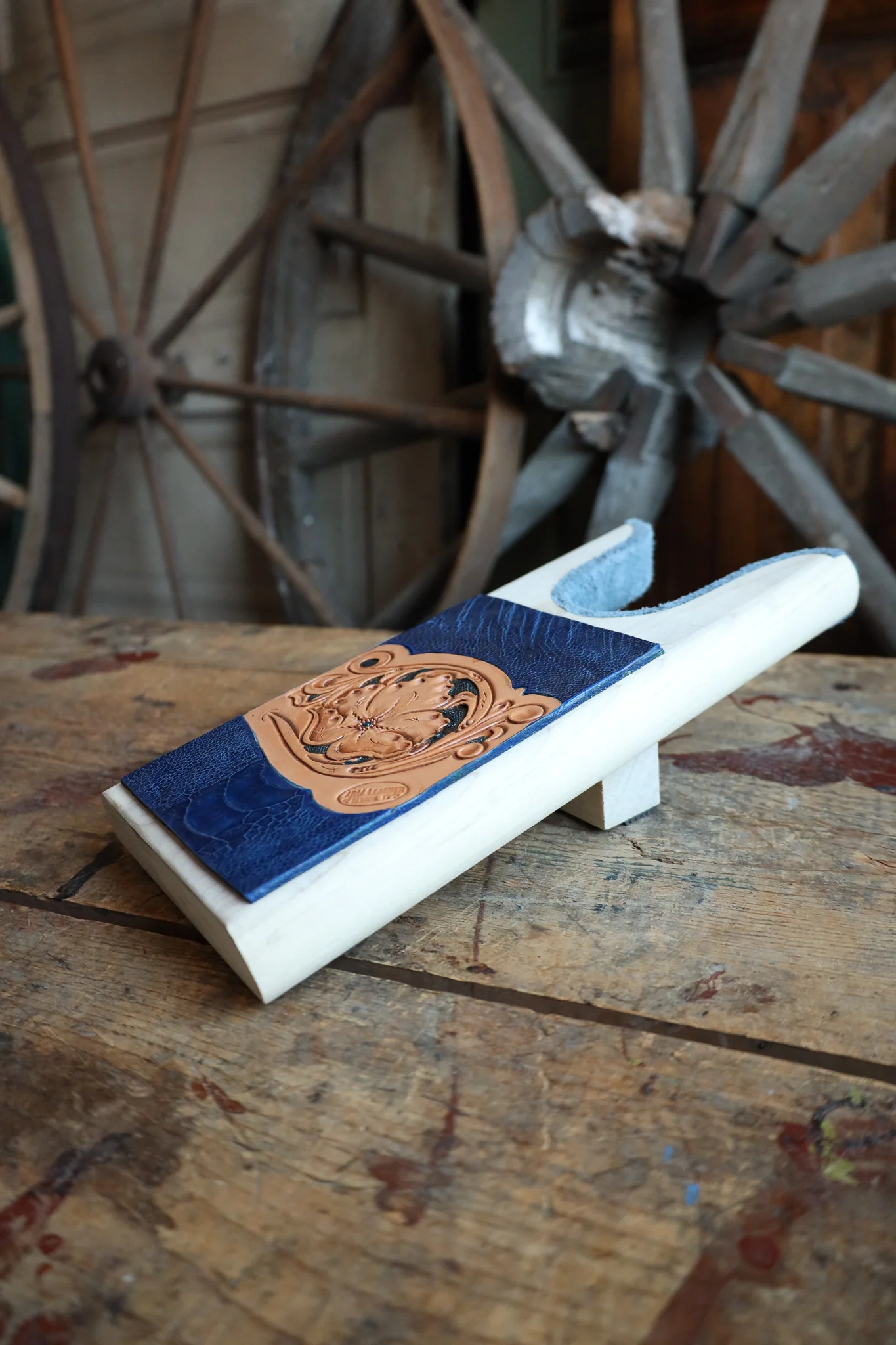 JRW Leather Ostrich Leg With Tooled Boot Jack - Image 5