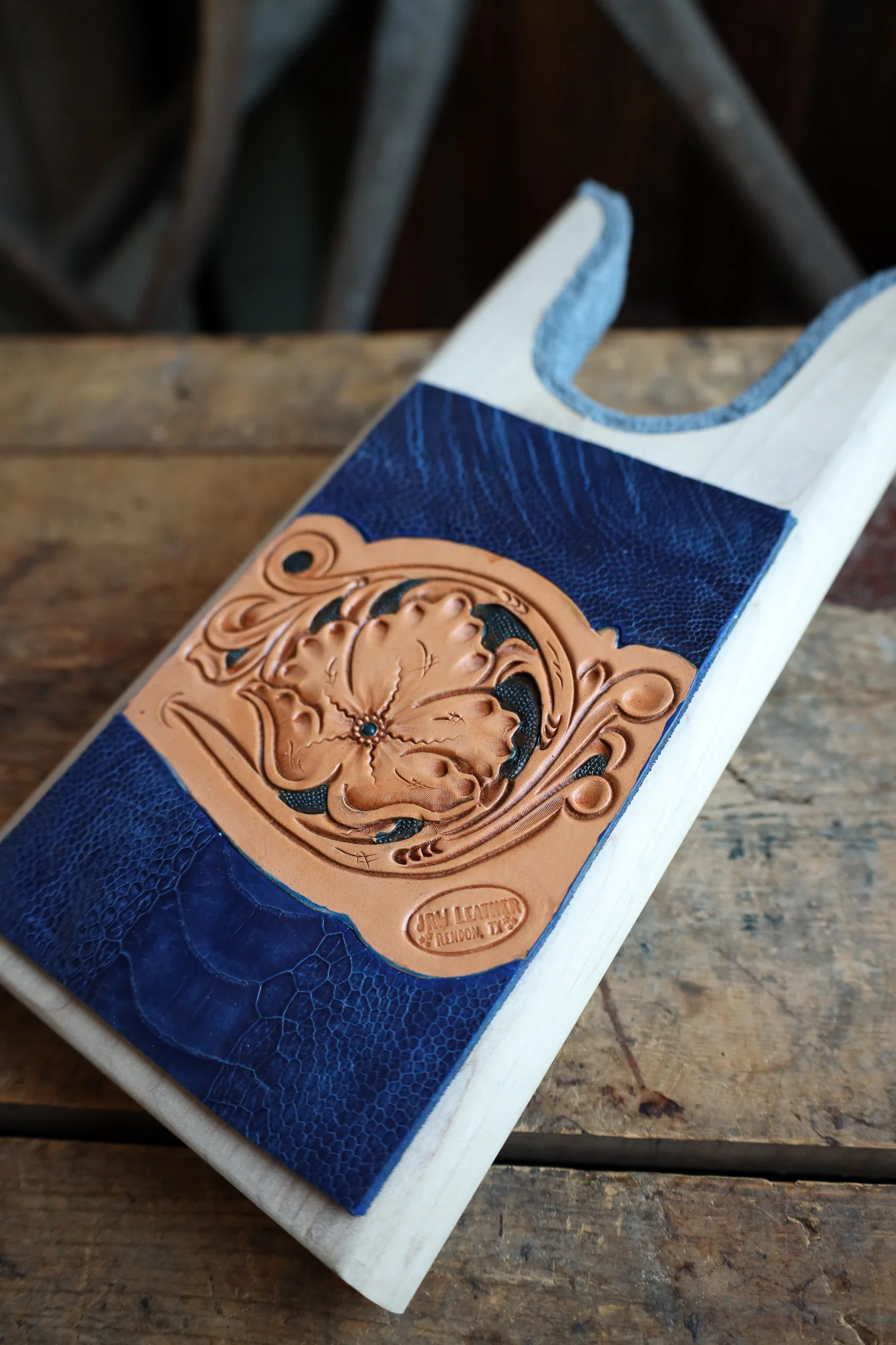 JRW Leather Ostrich Leg With Tooled Boot Jack - Image 6