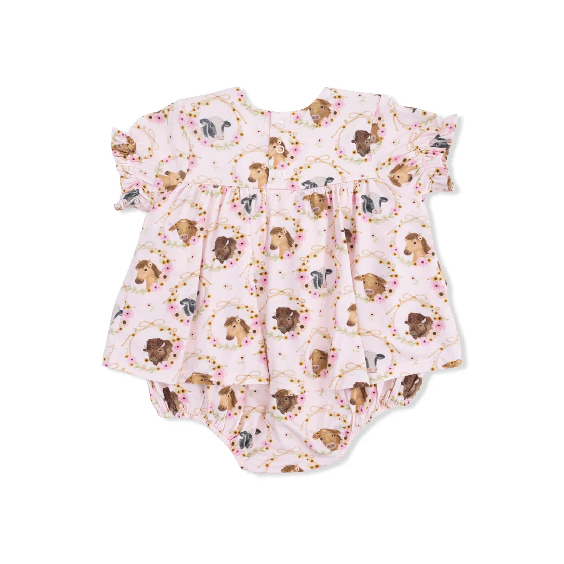 Angel Dear Farm Animals Floral Cameos Pink Smocked Ruffle Bubble with Skirt - Image 2