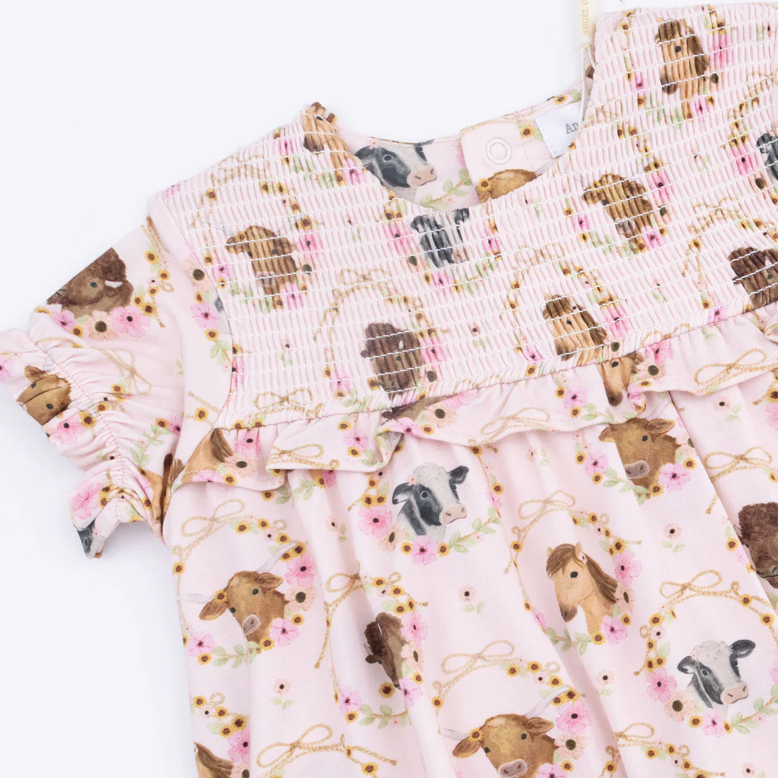 Angel Dear Farm Animals Floral Cameos Pink Smocked Ruffle Bubble with Skirt - Image 3