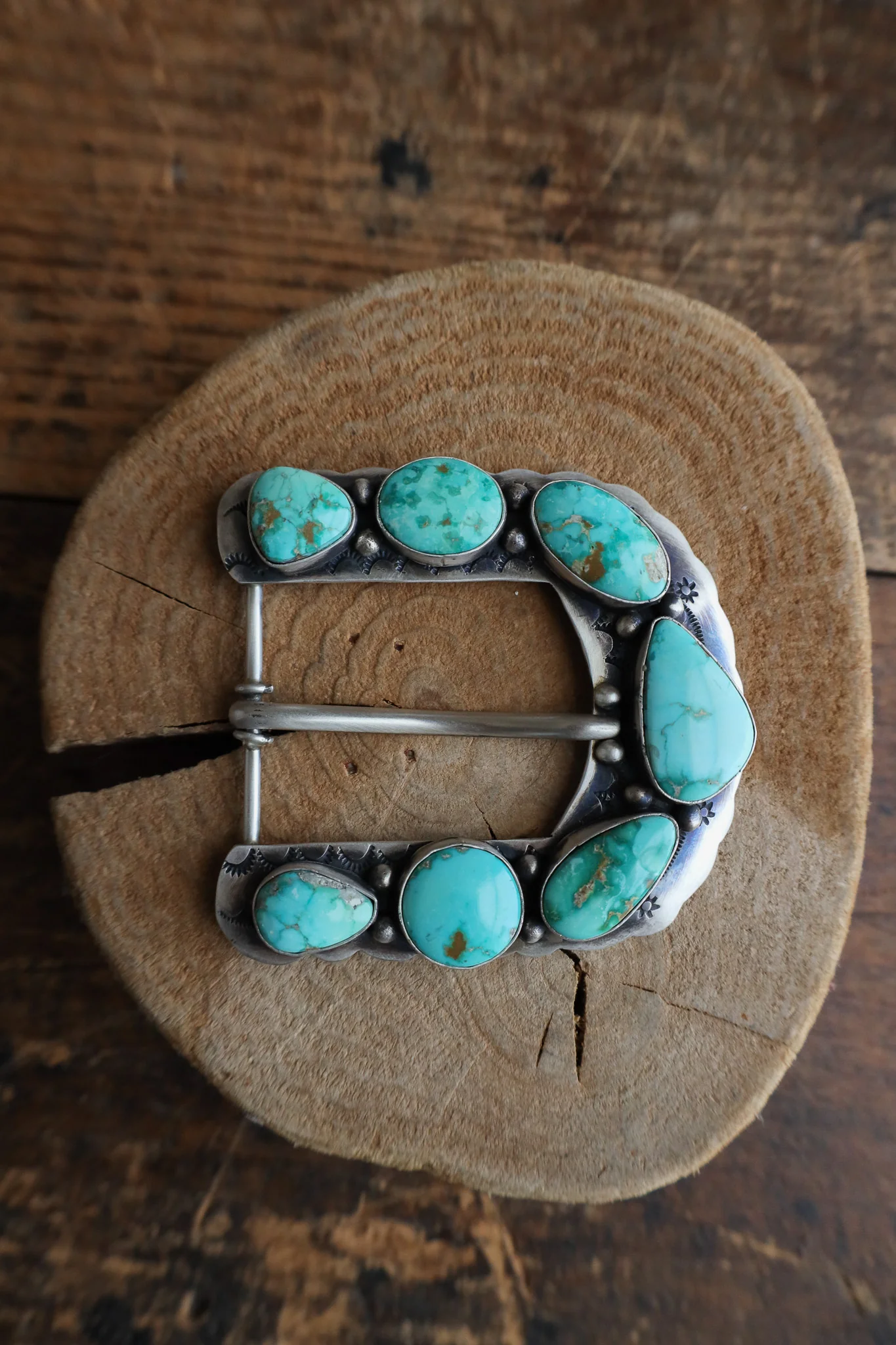 7 Blue and Green Turquoise Stones Buckle