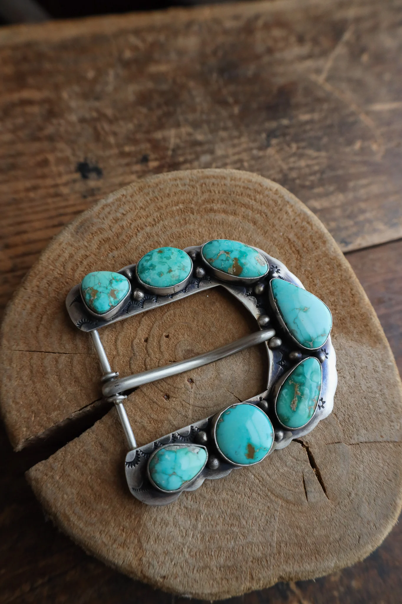 7 Blue and Green Turquoise Stones Buckle - Image 2