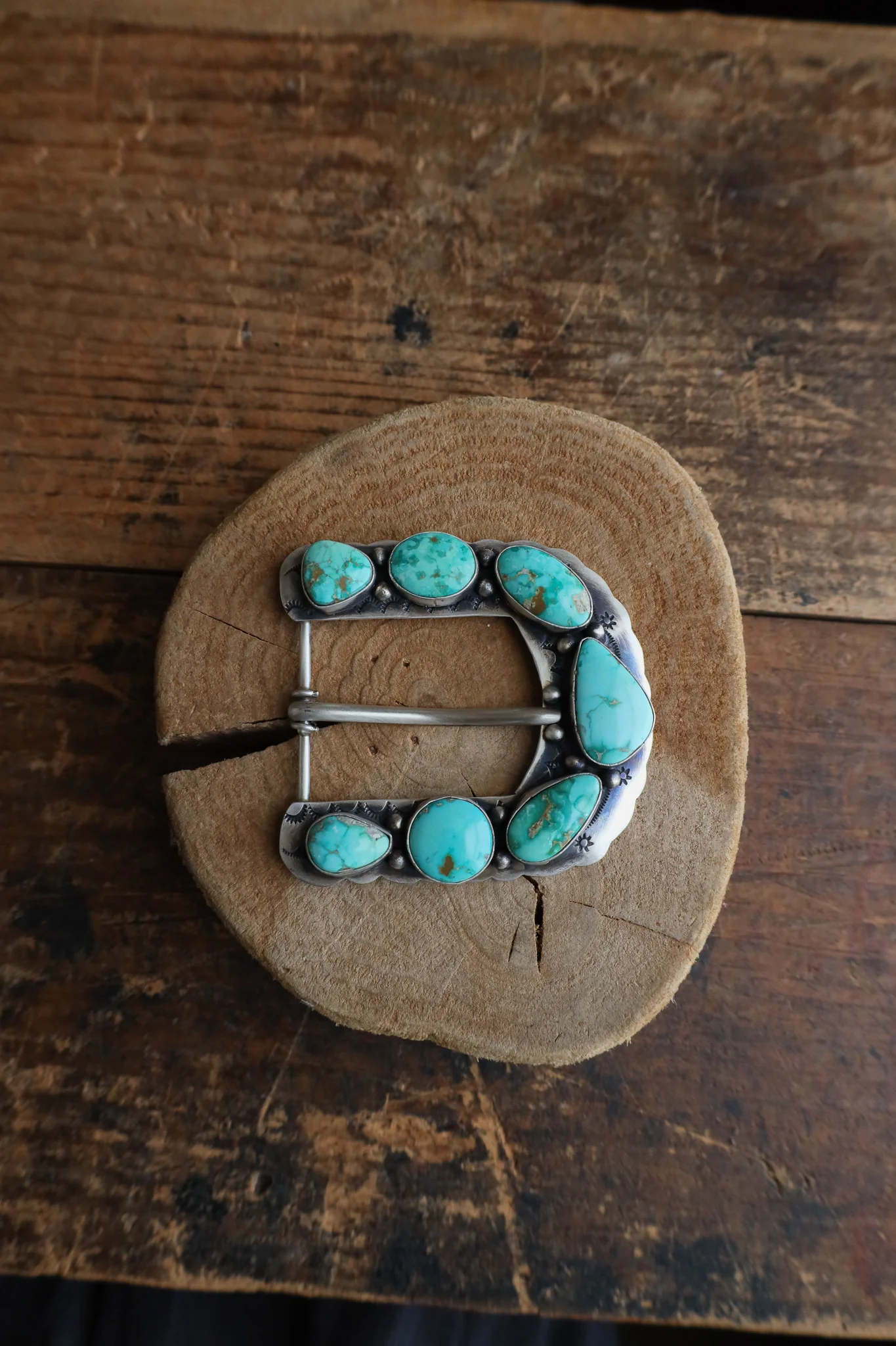 7 Blue and Green Turquoise Stones Buckle - Image 3