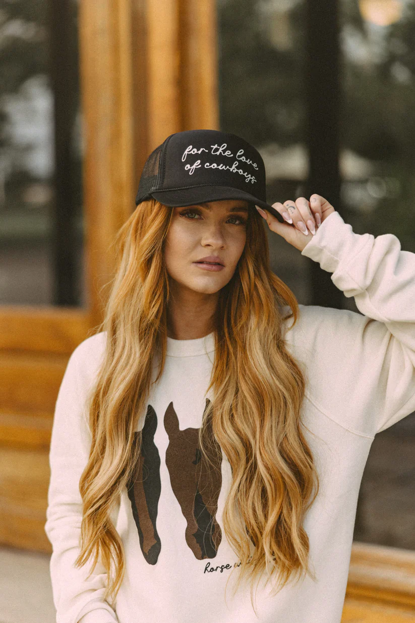 RODEO HIPPIE FOR THE LOVE OF COWBOYS TRUCKER HAT BLACK - Image 3