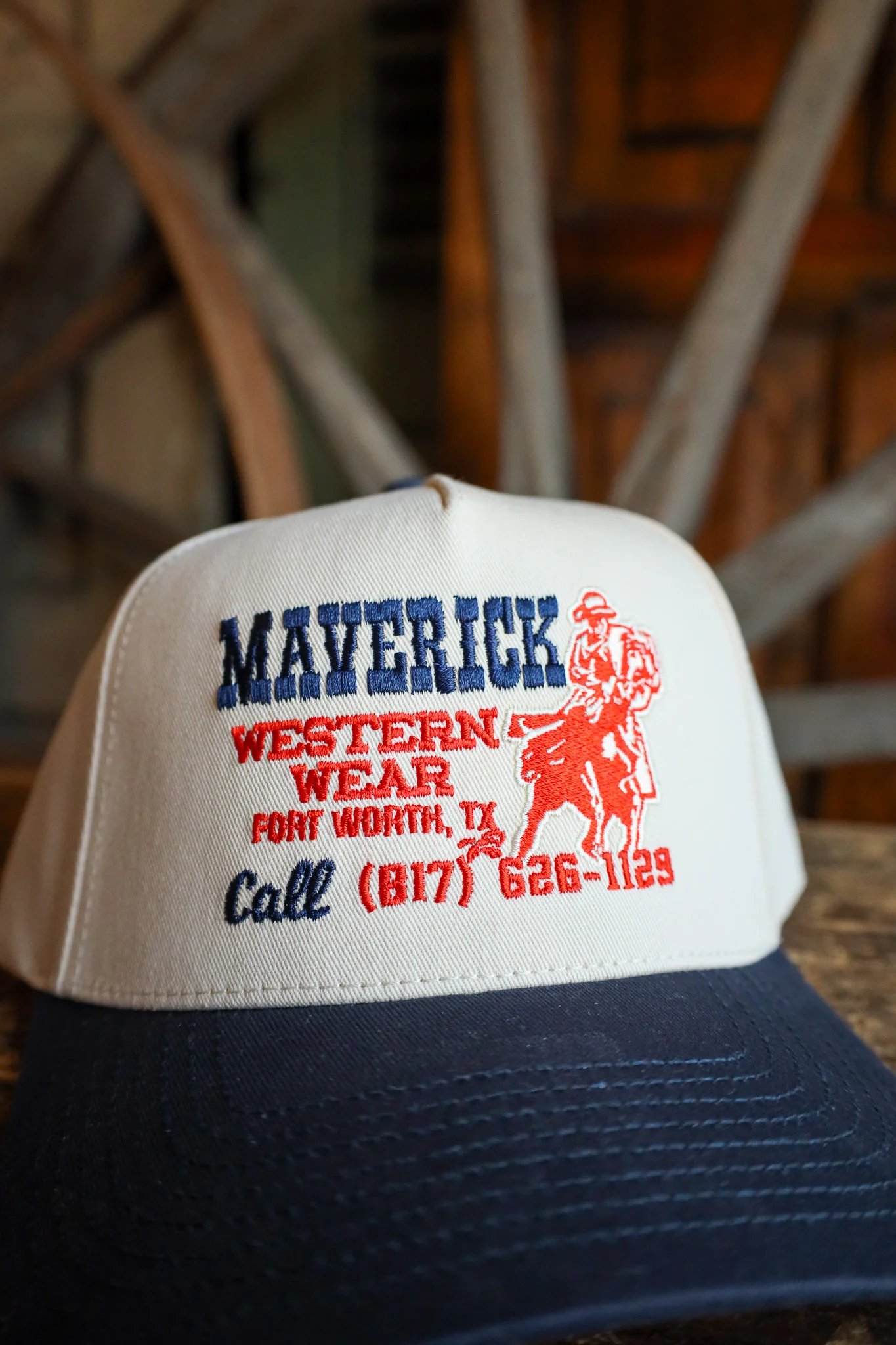 Maverick Exclusive Cream and Navy Phone Number Cap - Image 3
