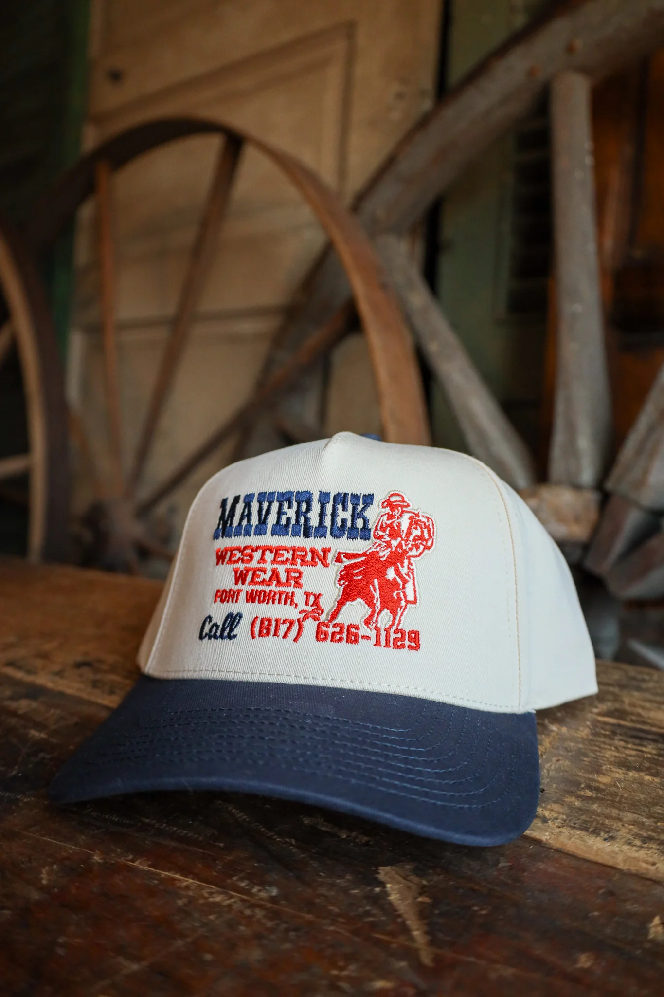 Maverick Exclusive Cream and Navy Phone Number Cap - Image 4