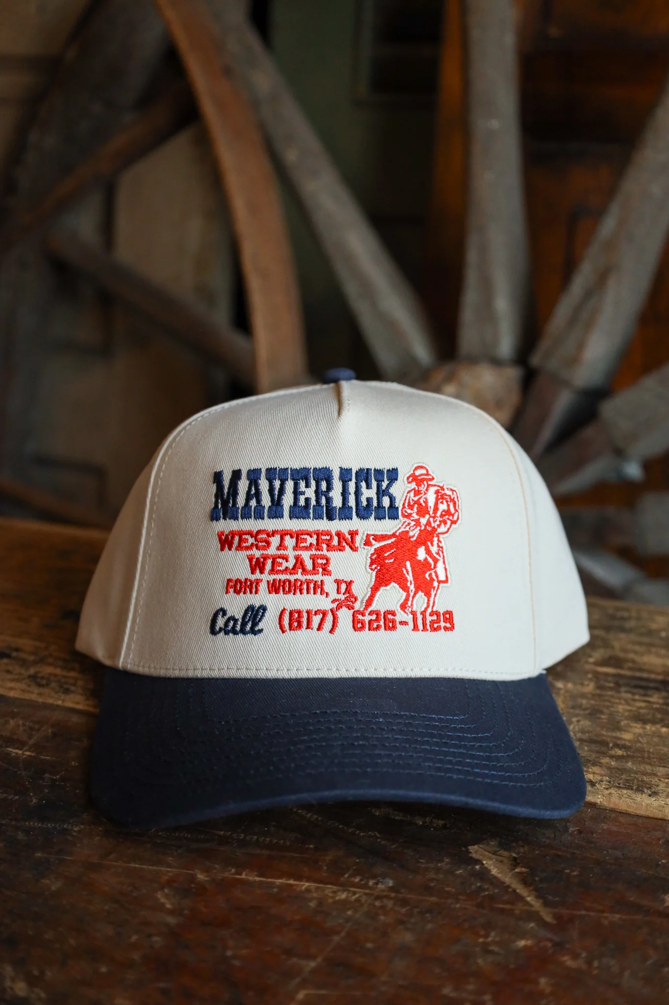 Maverick Exclusive Cream and Navy Phone Number Cap - Image 5
