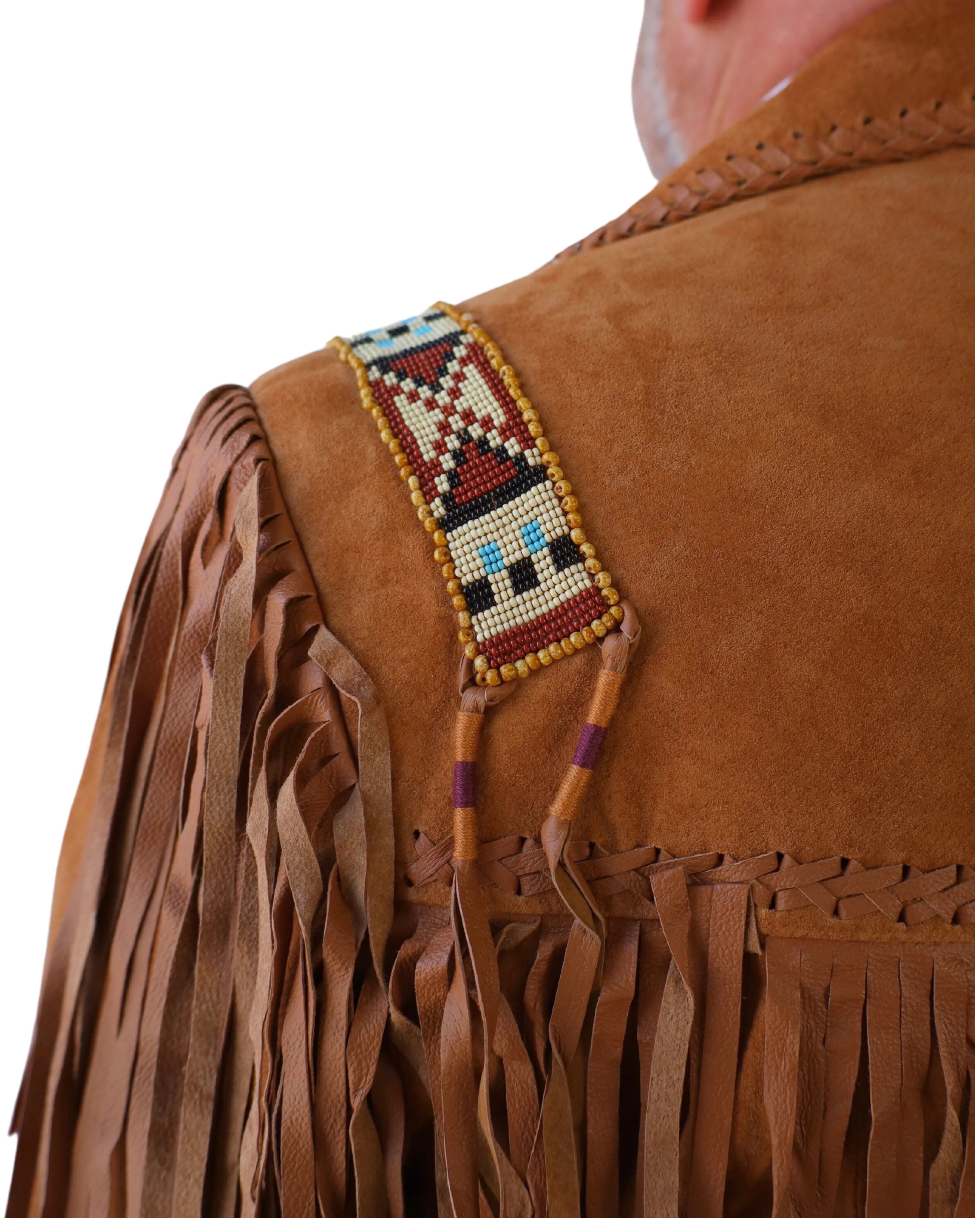 SCULLY MEN'S BONE BEAD TRIM AND FRINGE BLACK JACKET- BOURBON - Image 4