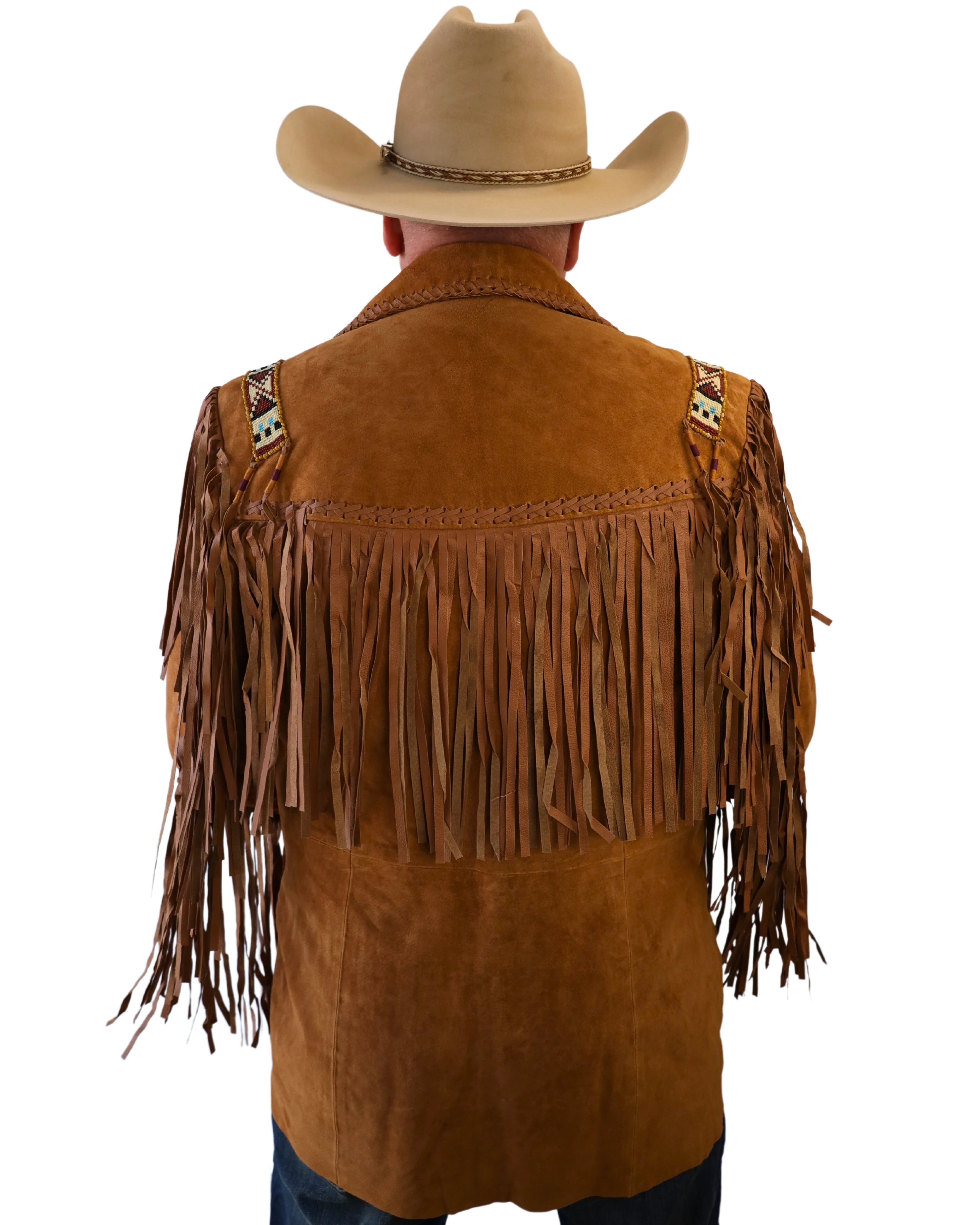 SCULLY MEN'S BONE BEAD TRIM AND FRINGE BLACK JACKET- BOURBON - Image 6