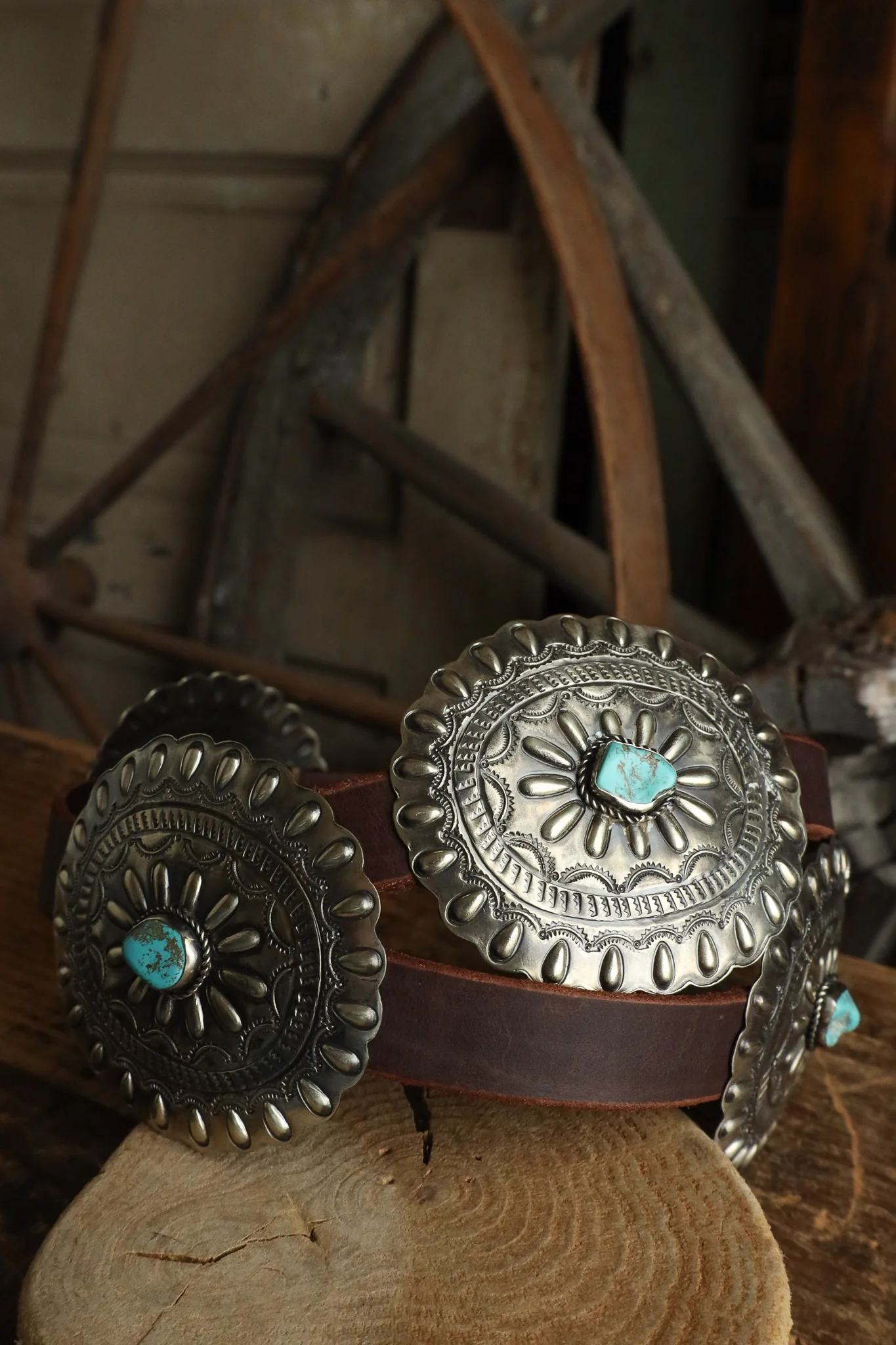 Oval With Turquoise On Brown Leather Concho Belt