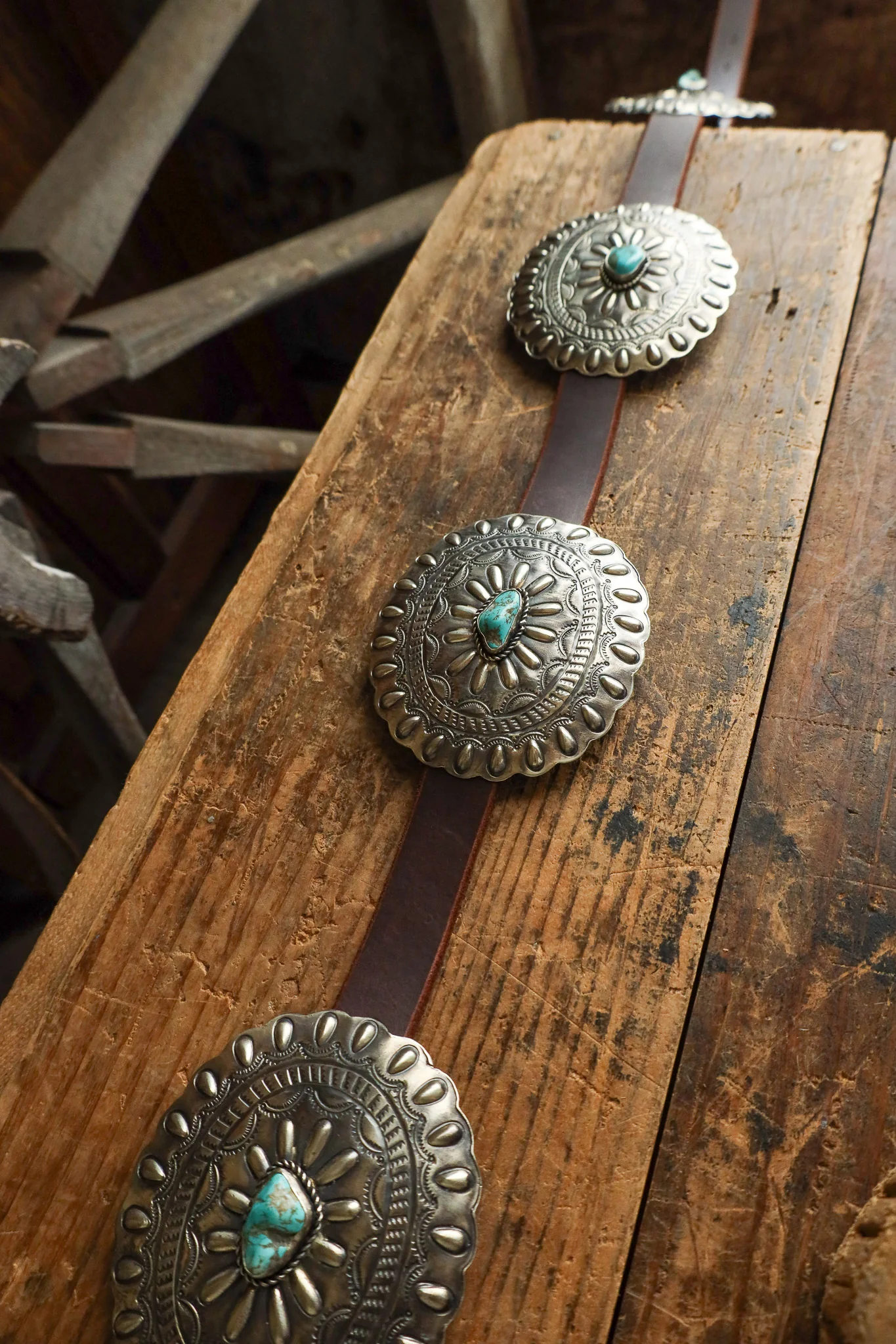 Oval With Turquoise On Brown Leather Concho Belt - Image 2