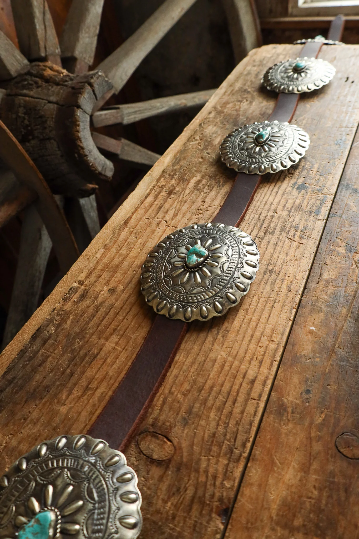 Oval With Turquoise On Brown Leather Concho Belt - Image 4
