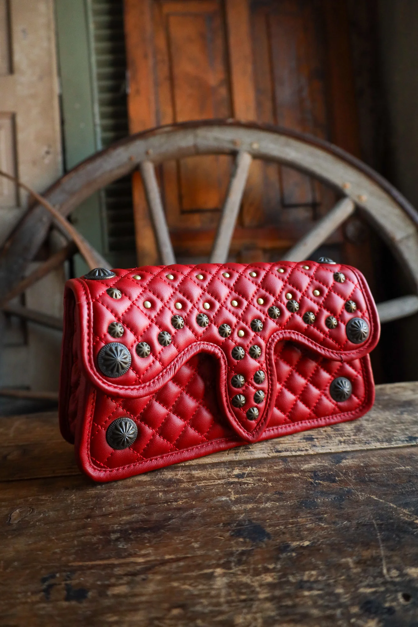 American Darling Red Quilted Leather Studs Crossbody - Image 3