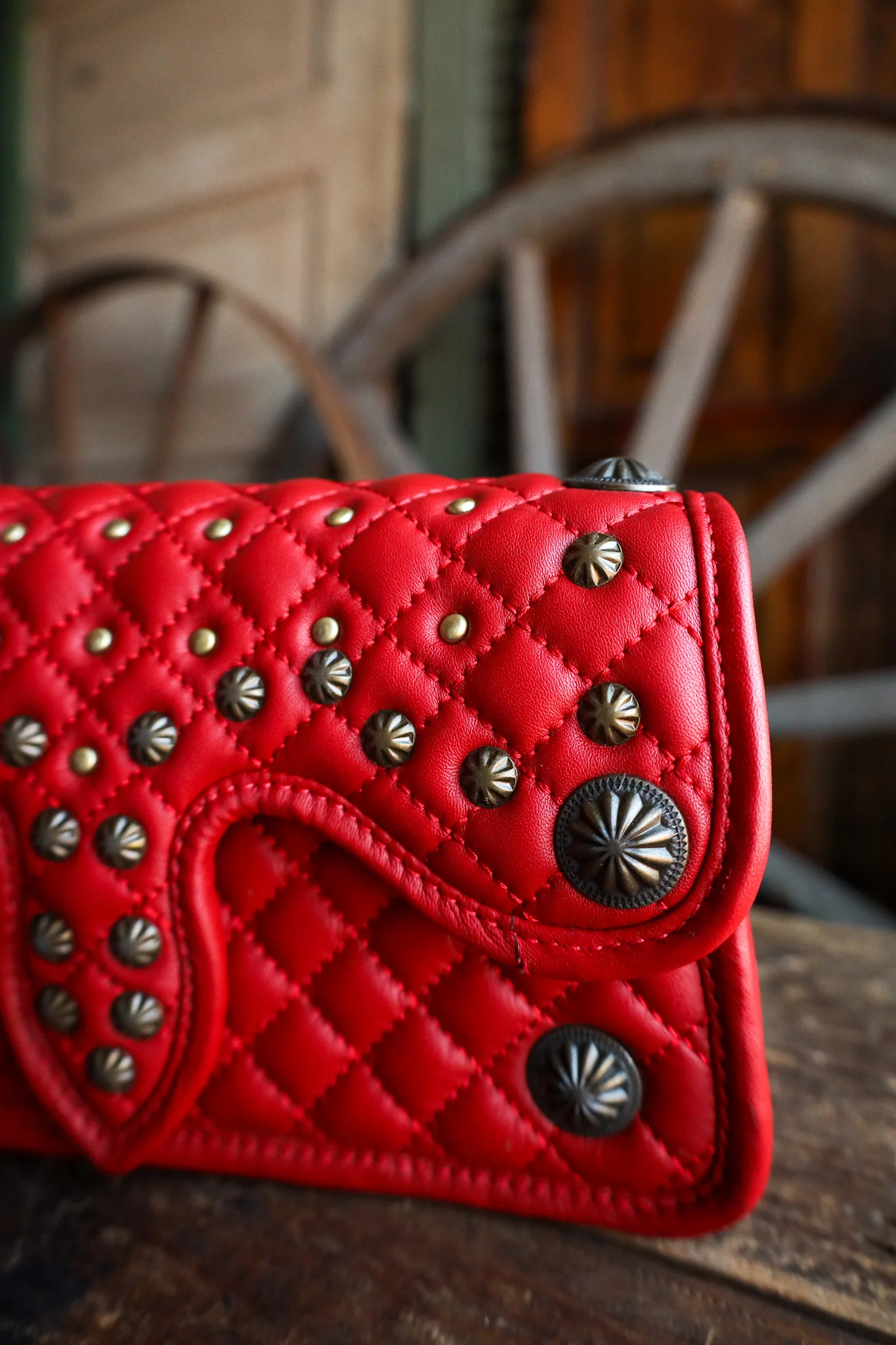 American Darling Red Quilted Leather Studs Crossbody - Image 4