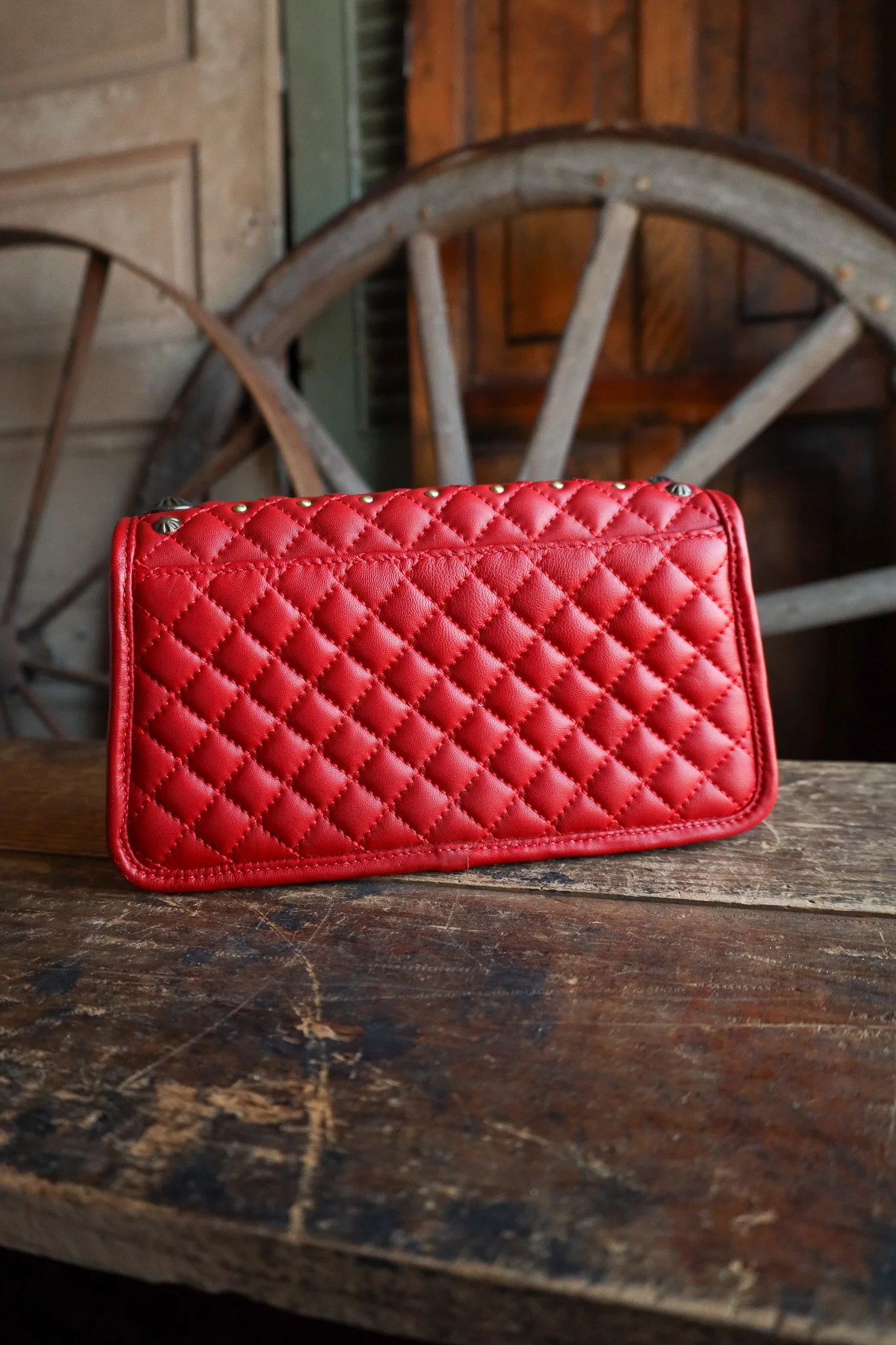 American Darling Red Quilted Leather Studs Crossbody - Image 5