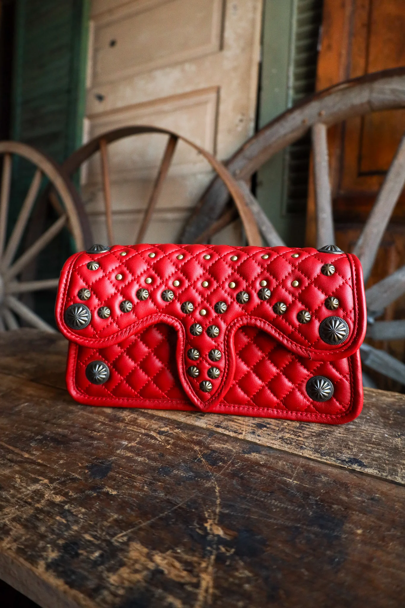 American Darling Red Quilted Leather Studs Crossbody - Image 6