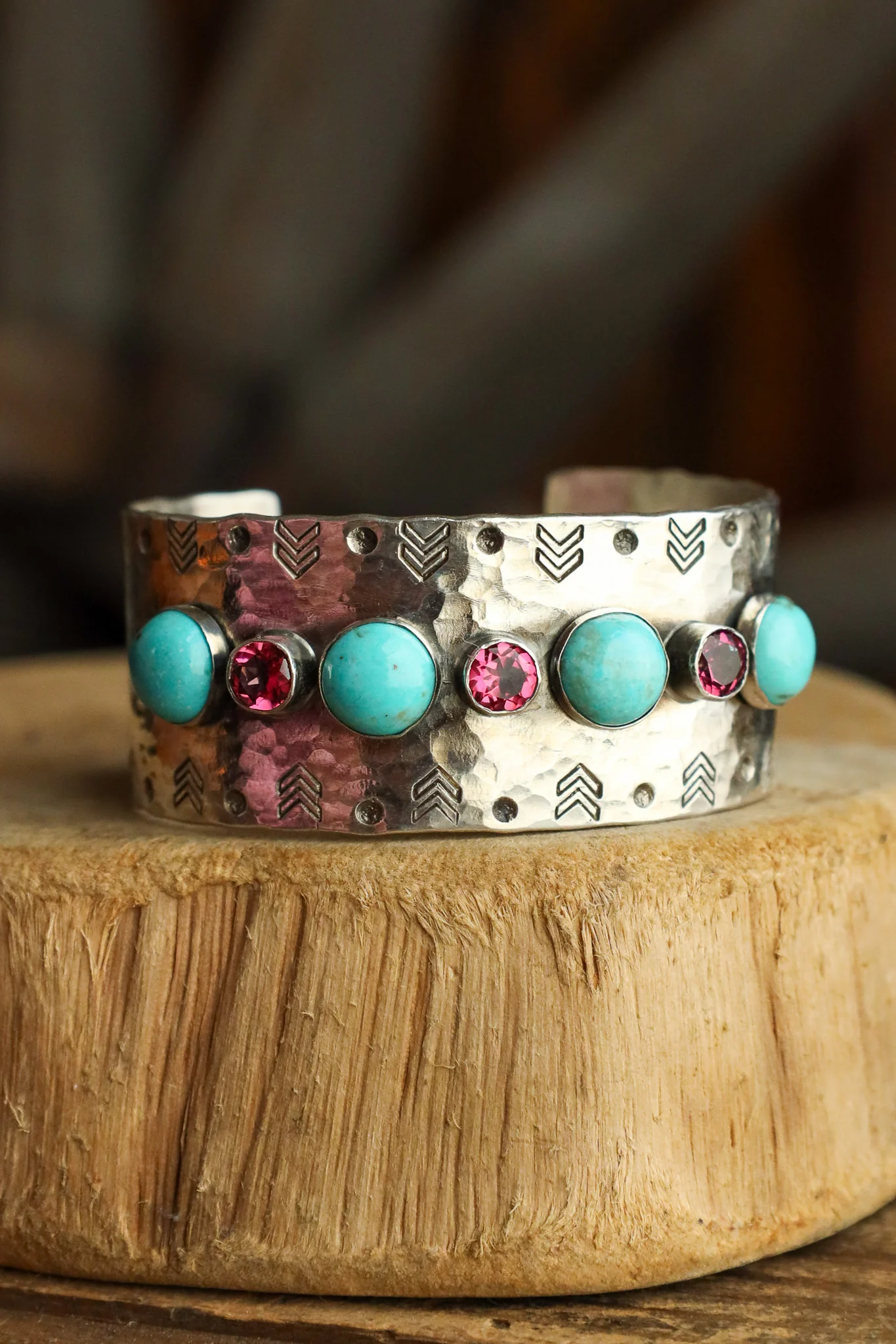 Richard Schmidt 1" Turquoise With Pink Topaz Cuff