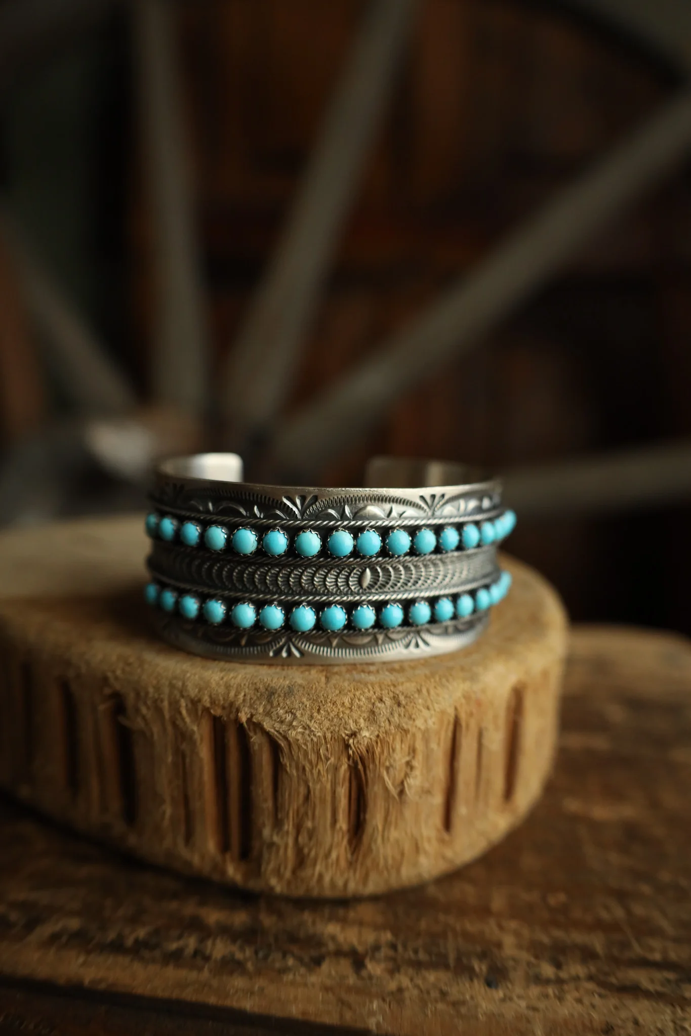 2 Rows 17 Turquoise Dots 1" Cuff - Image 2