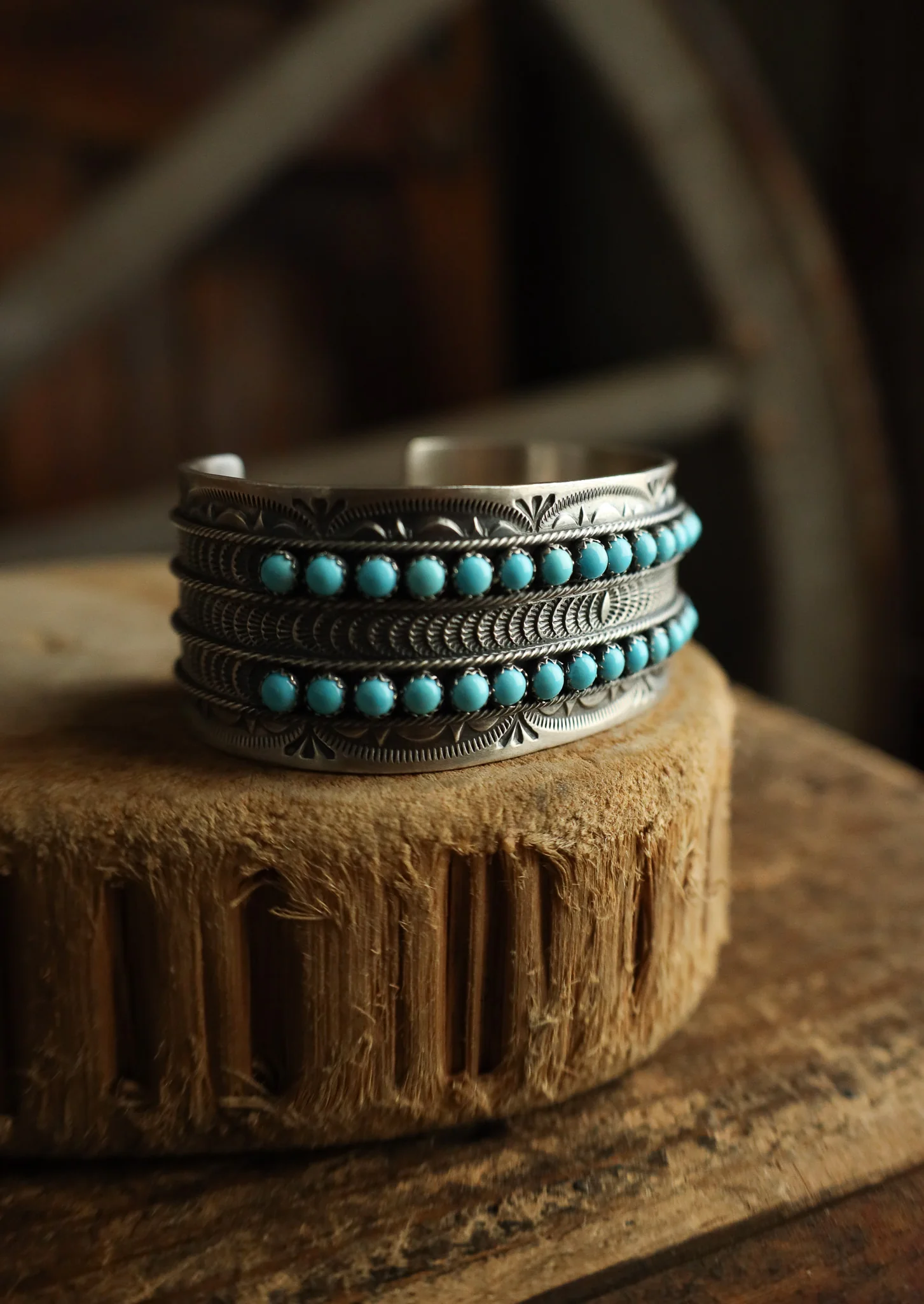 2 Rows 17 Turquoise Dots 1" Cuff - Image 3