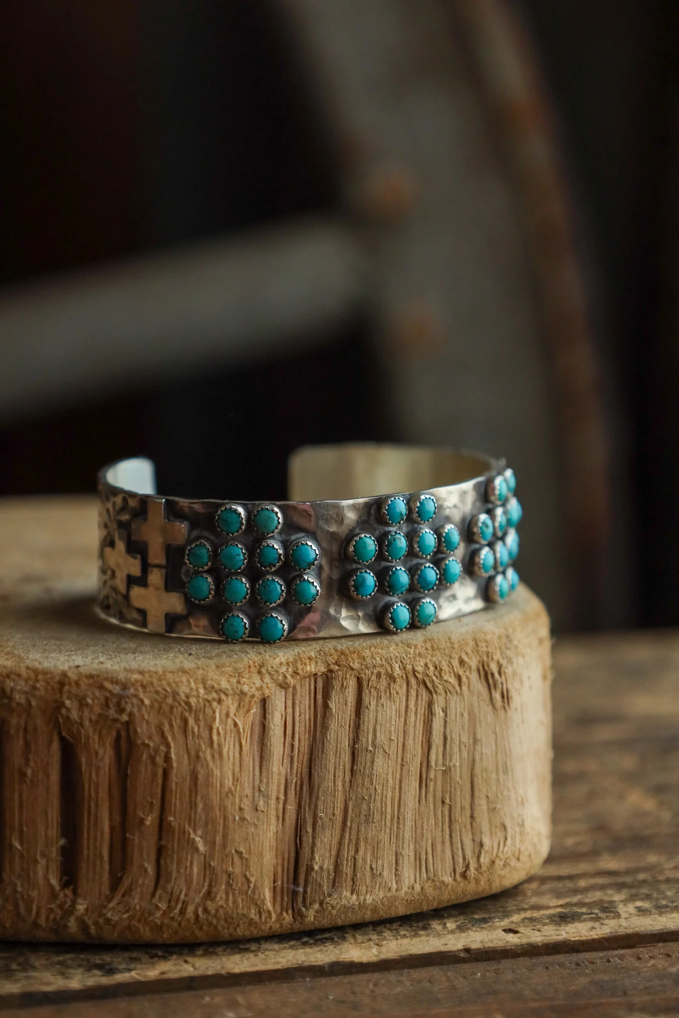 Richard Schmidt 3/4" 36 Turquoise 9 Crosses Cuff - Image 2