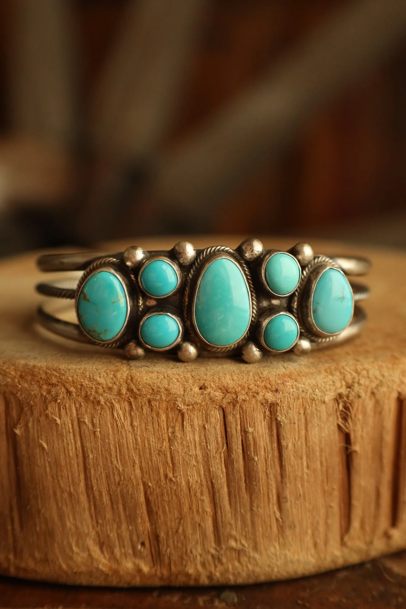 7 Turquoise 8 Sterling Silver Dots Cuff