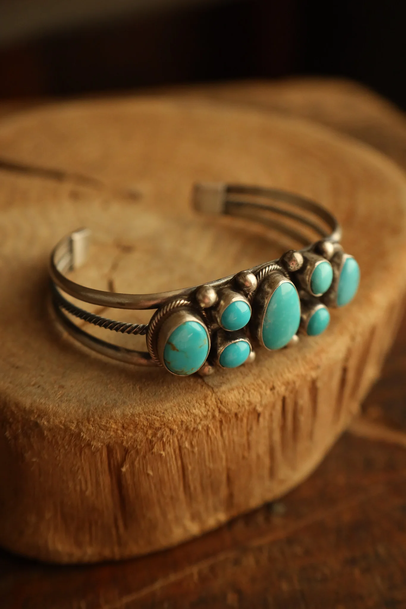 7 Turquoise 8 Sterling Silver Dots Cuff - Image 2