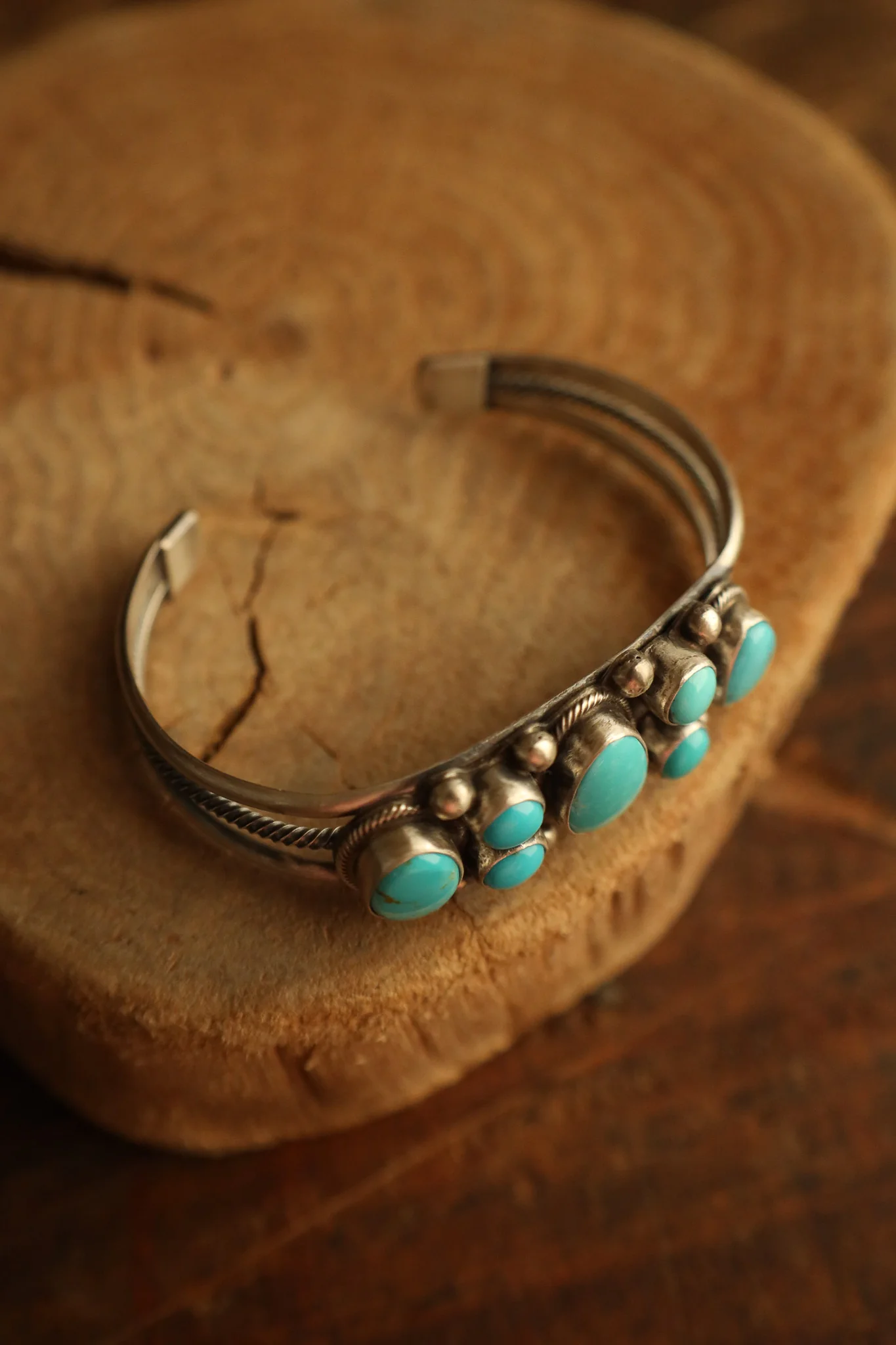 7 Turquoise 8 Sterling Silver Dots Cuff - Image 3