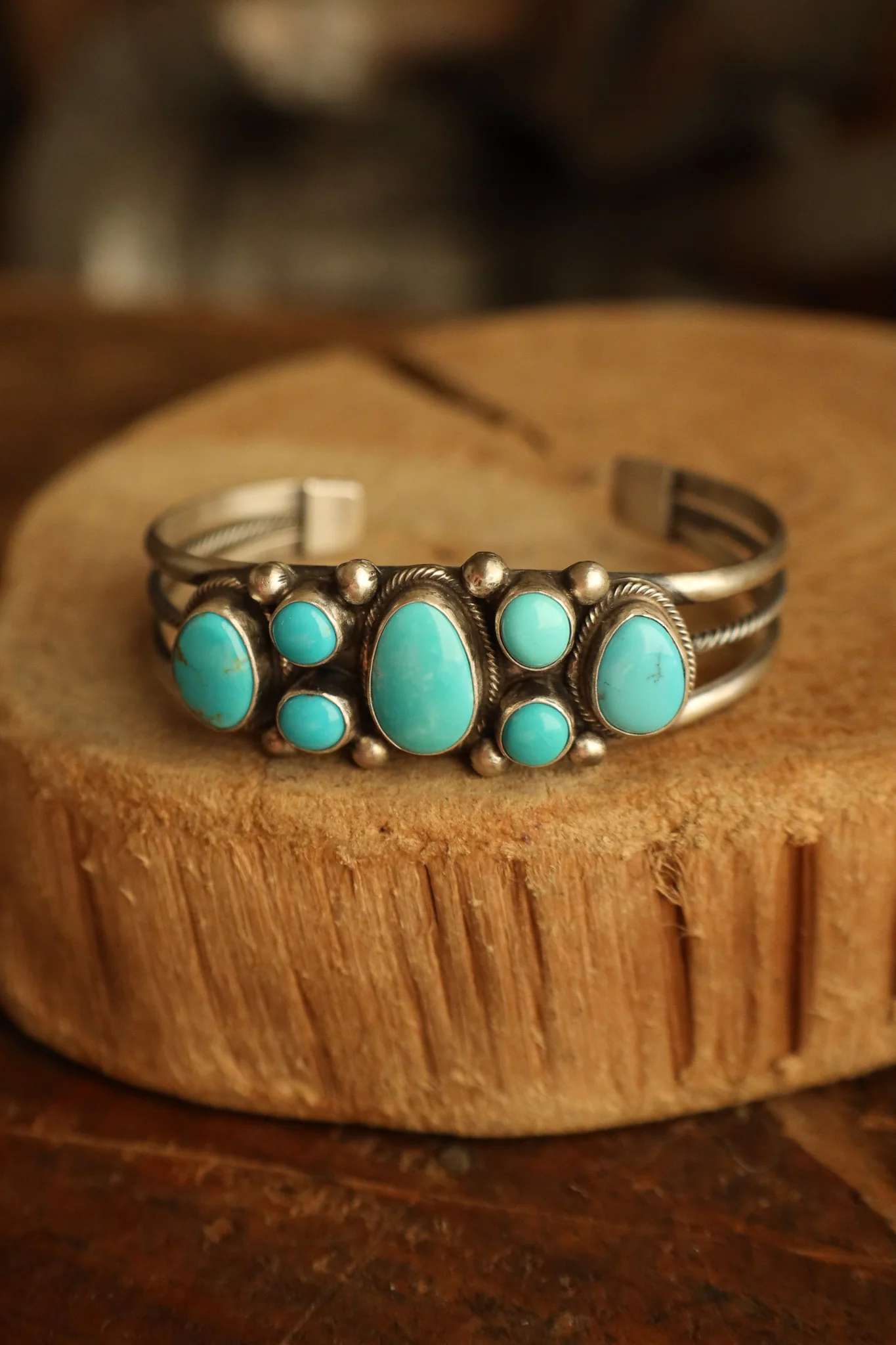 7 Turquoise 8 Sterling Silver Dots Cuff - Image 5